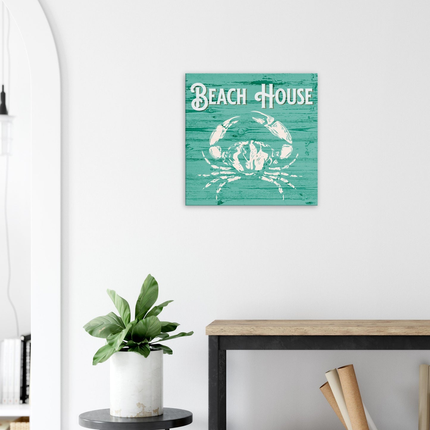Beach House Crab Turquoise Canvas Wall Print - Caribbean Rays