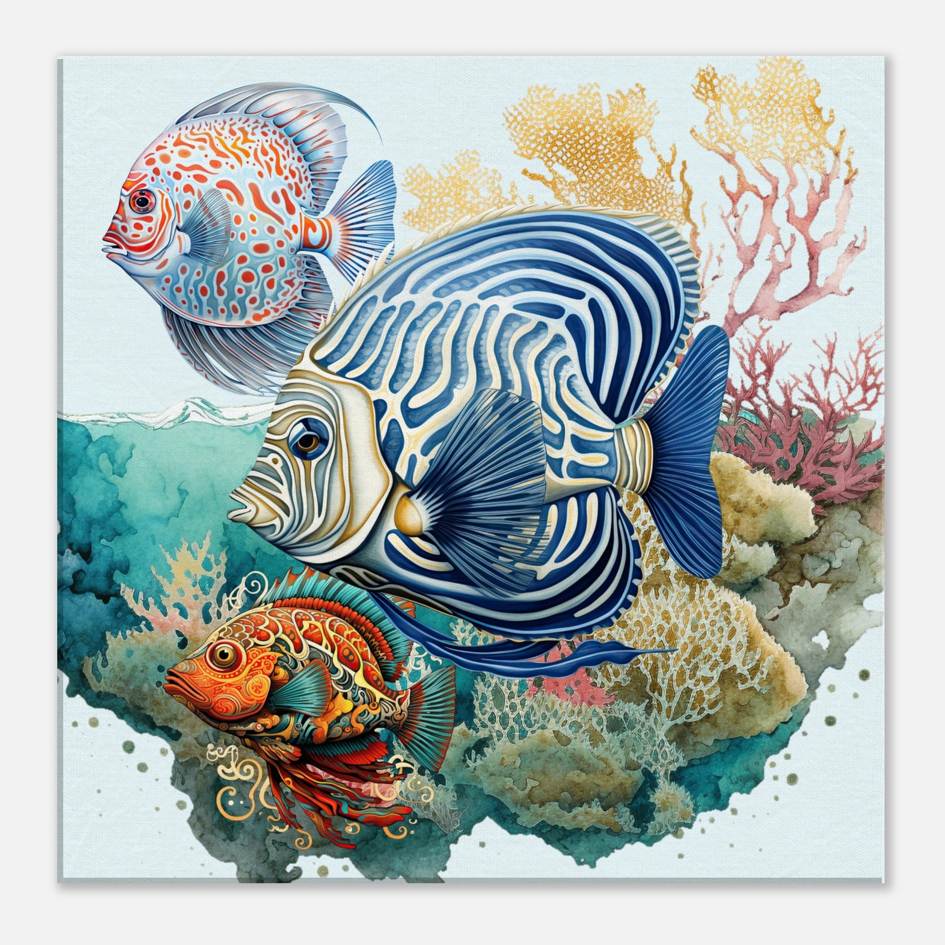 Trio Tropical Fish with Coral Right Canvas Wall Print at Caribbean Rays