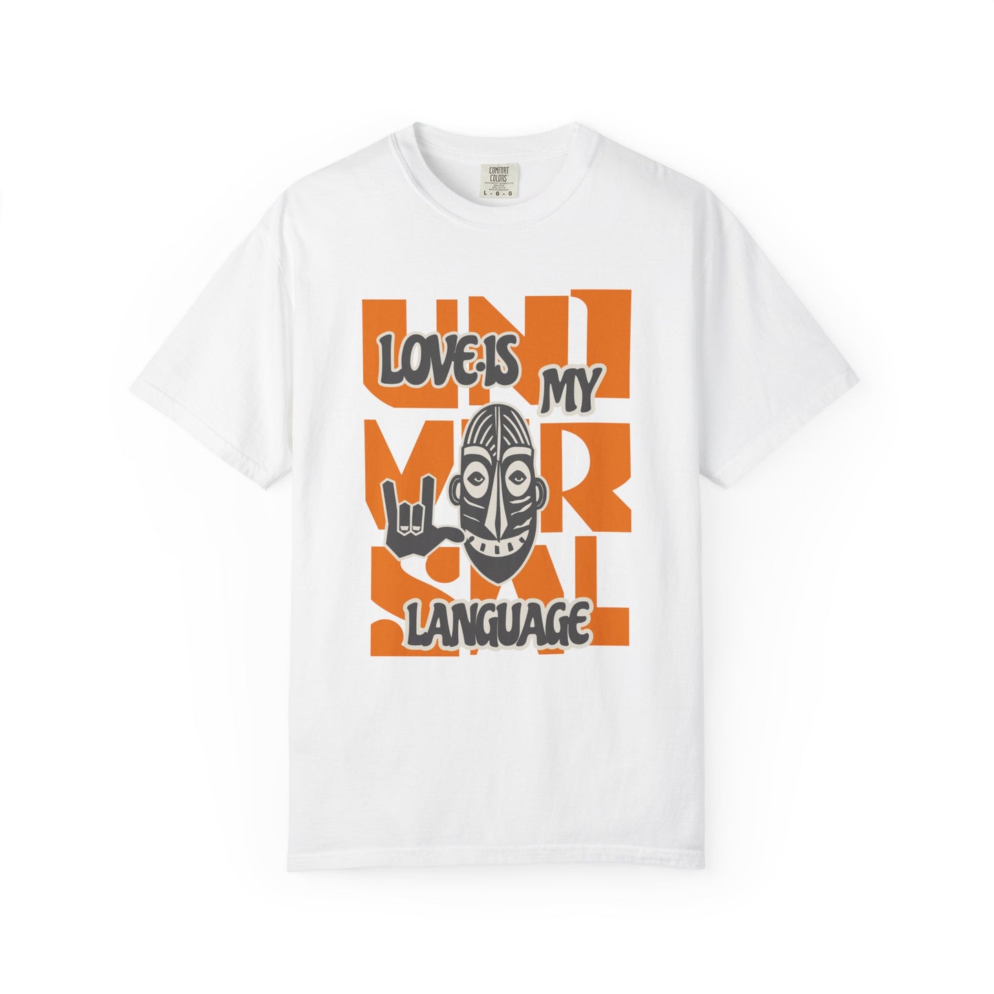 White t-shirt with colorful graphic design on a white background at Caribbean Rays