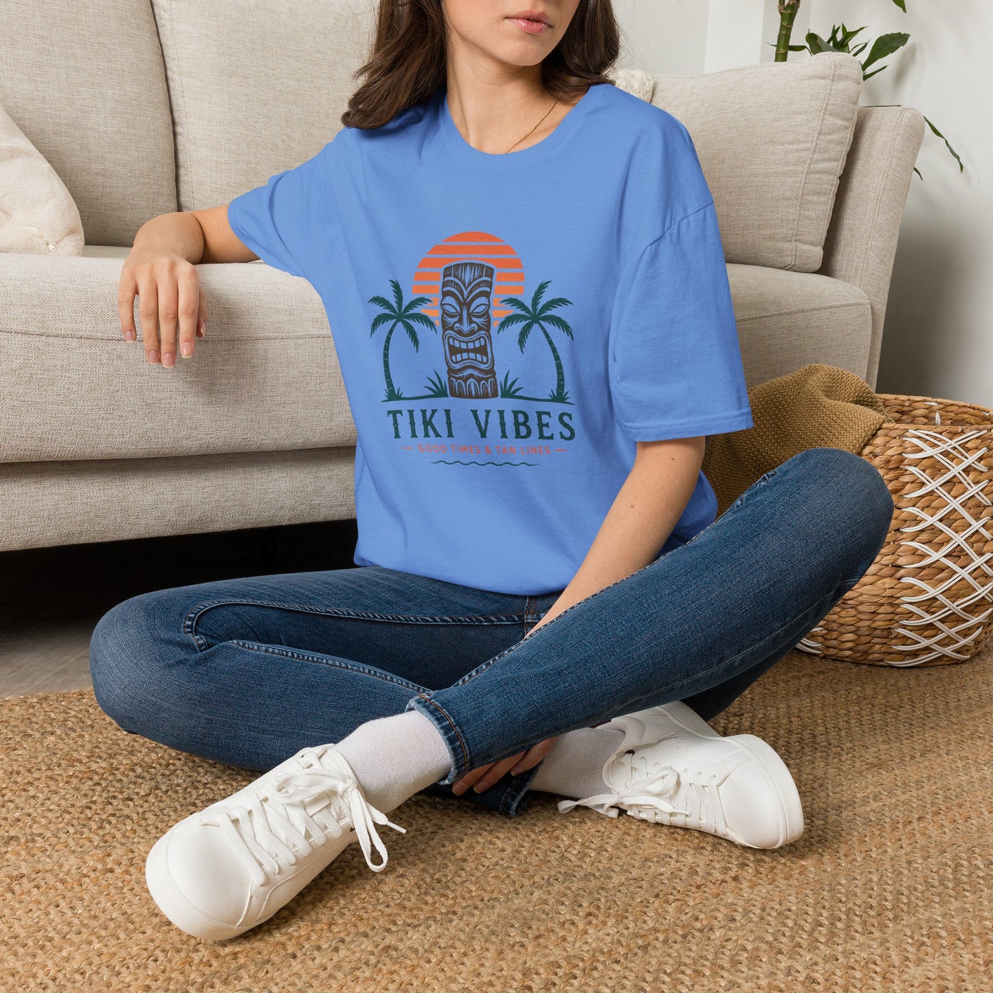 Tiki Vibes Sunset Tee (Palm Trees & Tiki Mask)