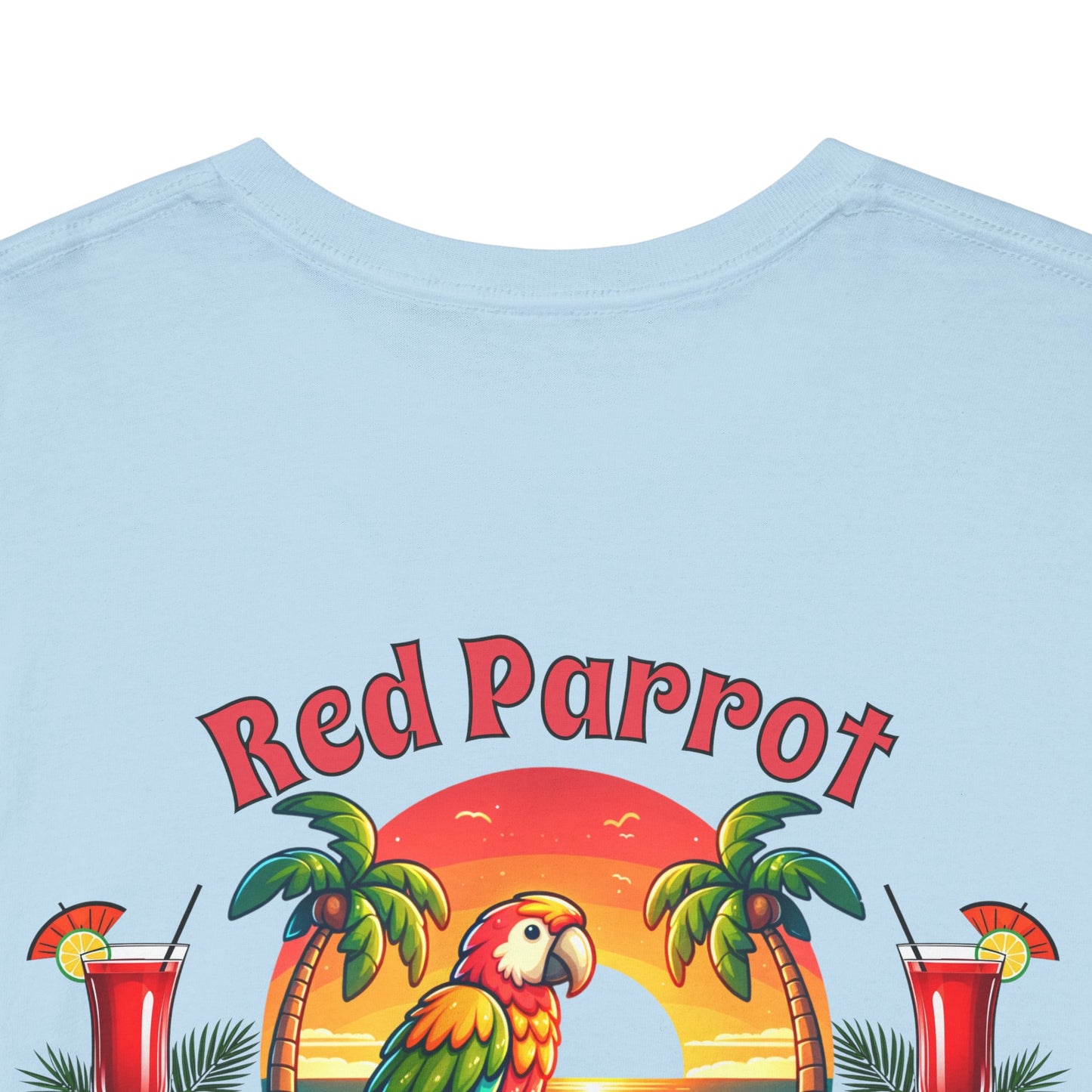 Red Parrot Sandy Beach Bar Unisex Casual Wear T-shirt