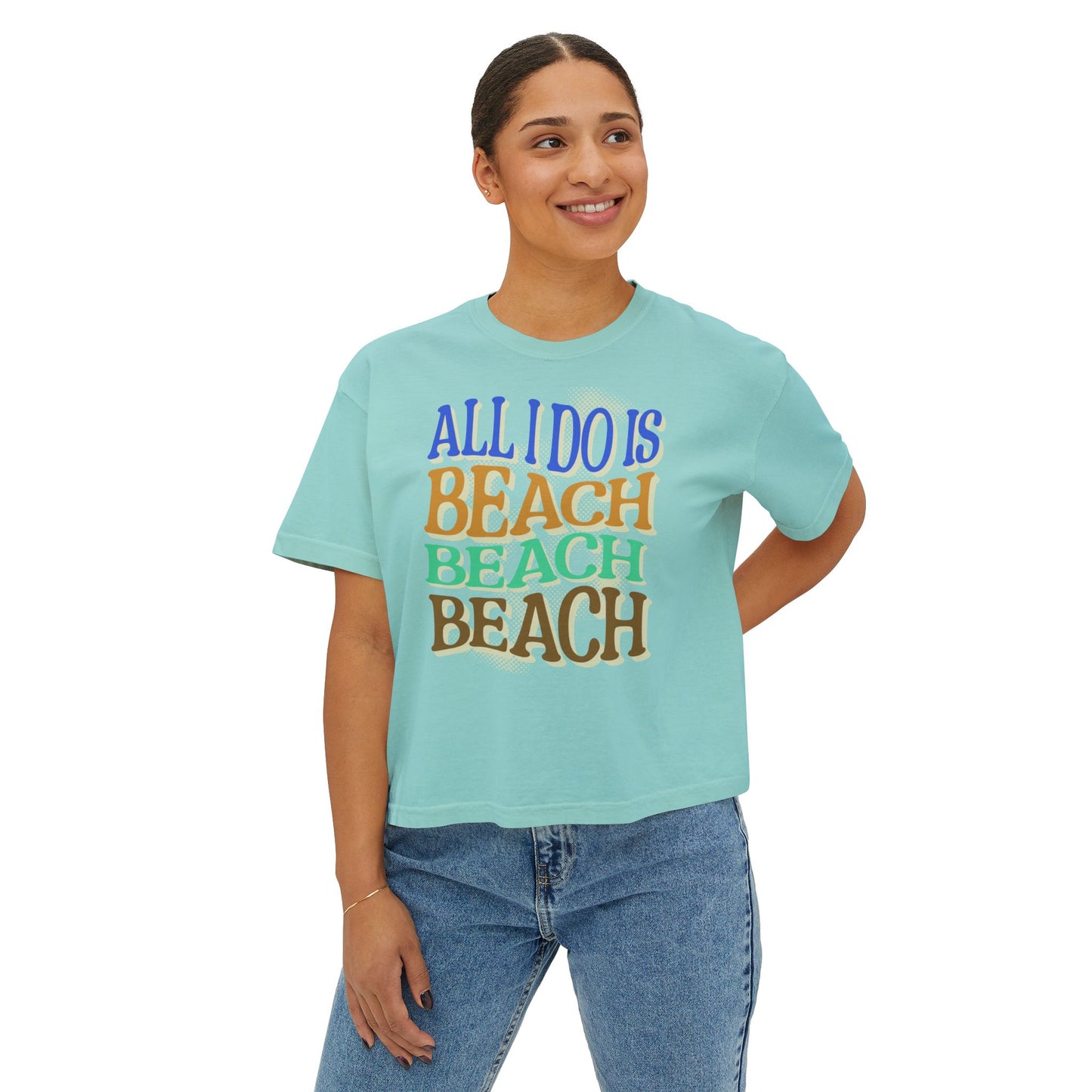Beach Beach Beach Women's Boxy Tee, Summer T-Shirt, Casual Beachwear,