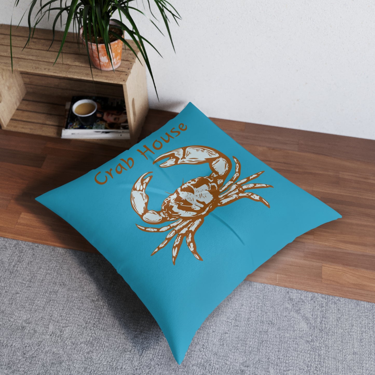 Crab House Tufted Floor Pillow, Square