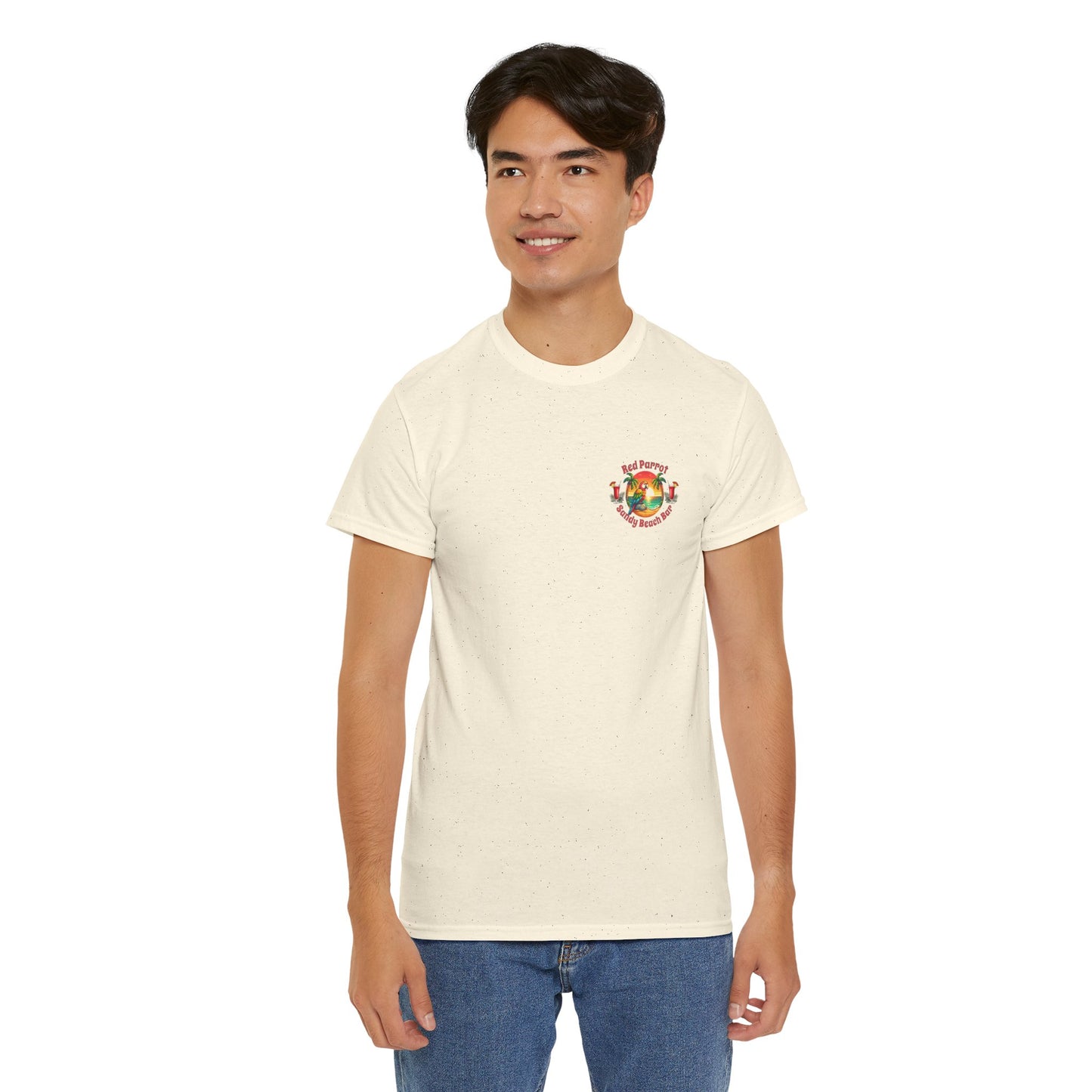 Red Parrot Sandy Beach Bar Unisex Casual Wear T-shirt