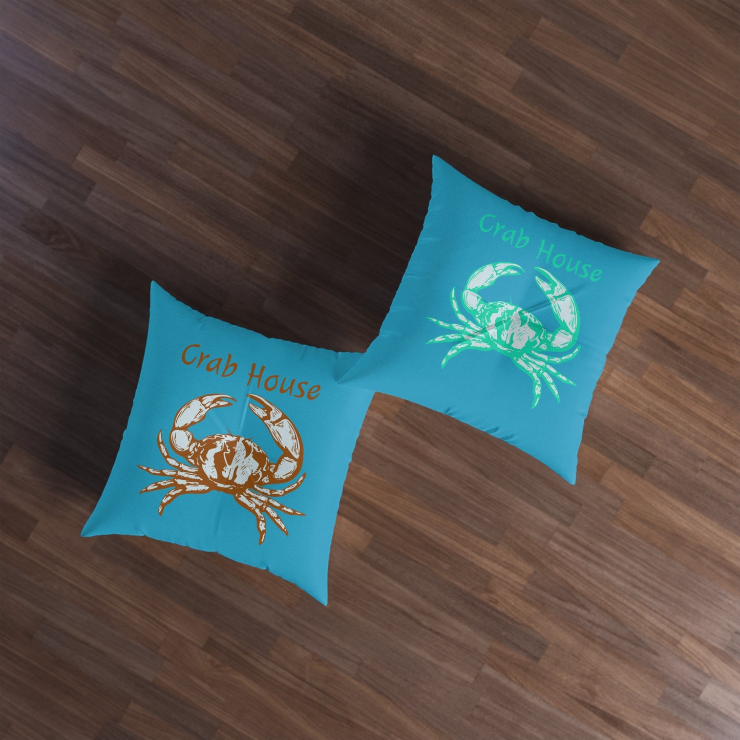 Crab House Tufted Floor Pillow, Square on Caribbean Rays