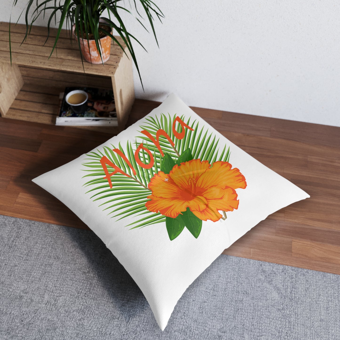 Aloha Tufted Floor Pillow, Square - Caribbean Rays