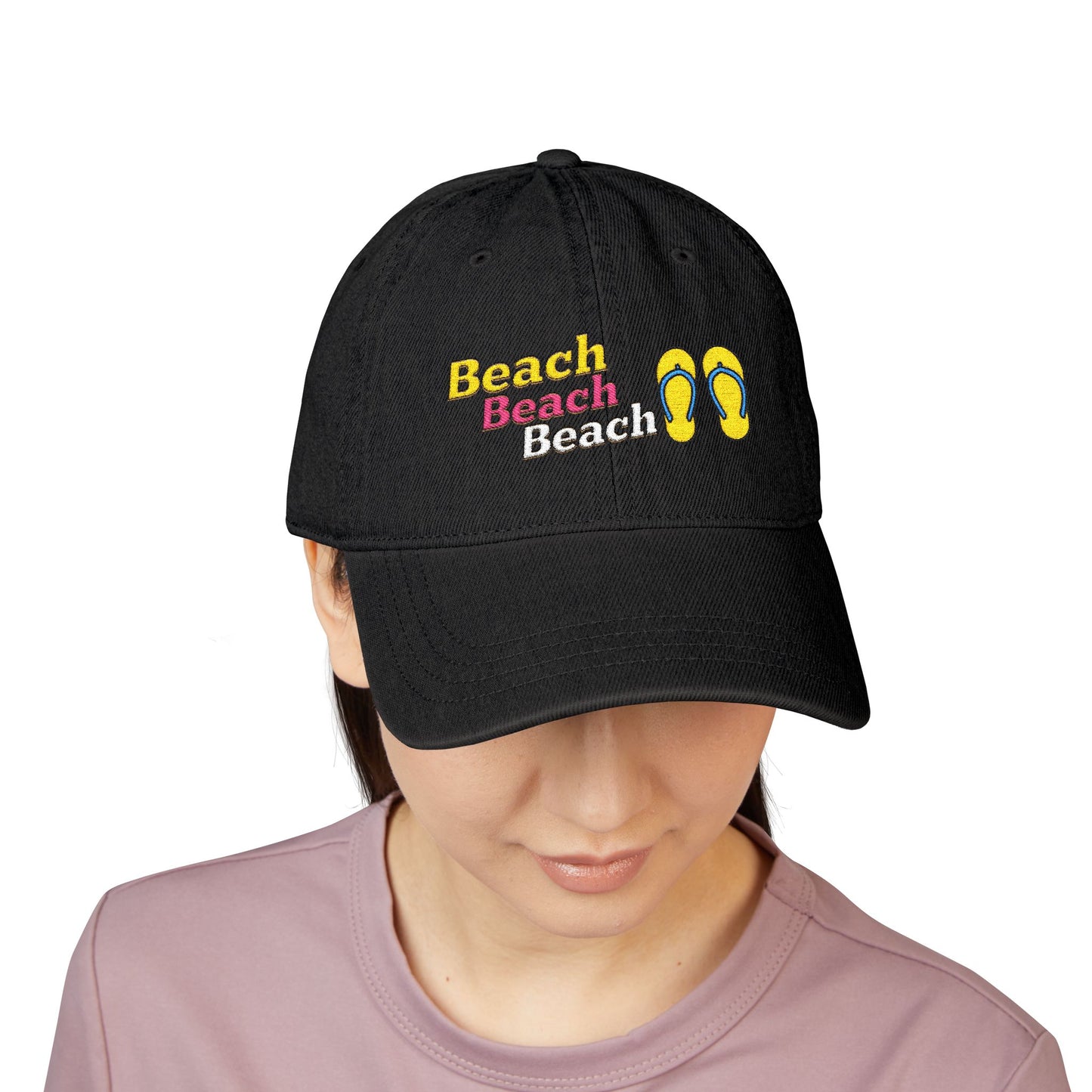 Beach Beach Beach Embroidered Denim Hat — Floral Summer Baseball Cap