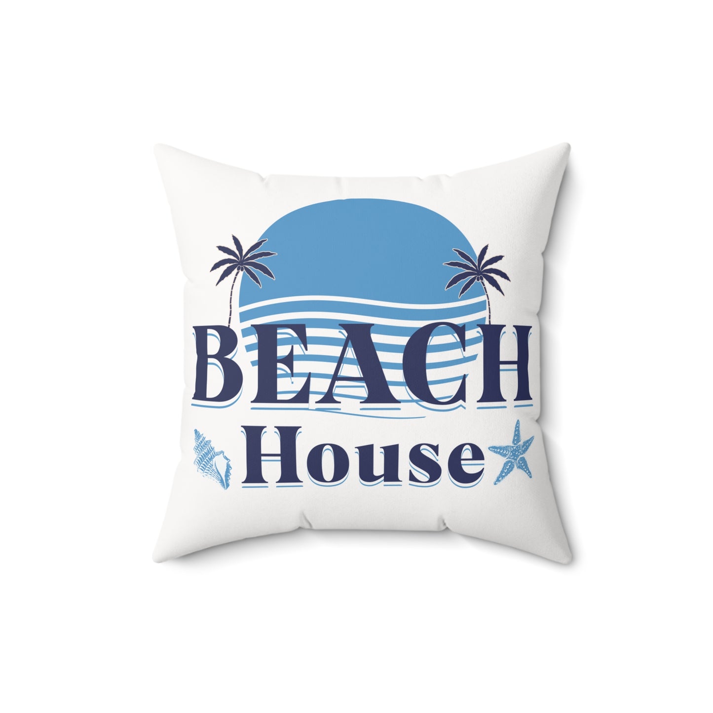 Blue Beach House Sun Spun Polyester Square Pillow by Caribbean Rays