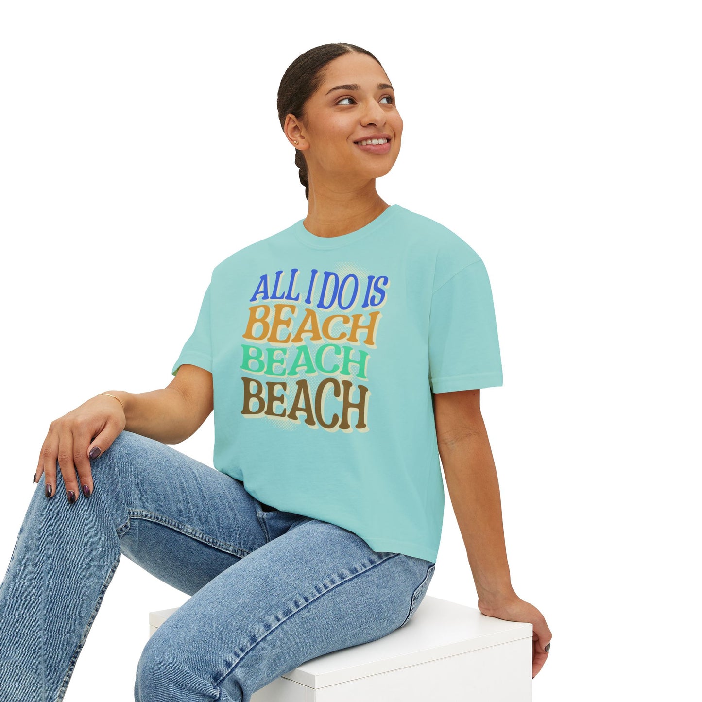Beach Beach Beach Women's Boxy Tee, Summer T-Shirt, Casual Beachwear,
