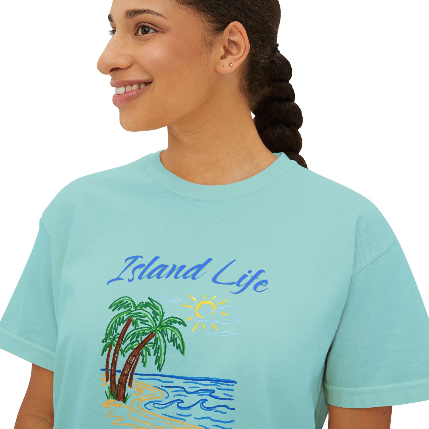 Island Life Boxy Tee — Women's Tropical Palm Beach T‑Shirt