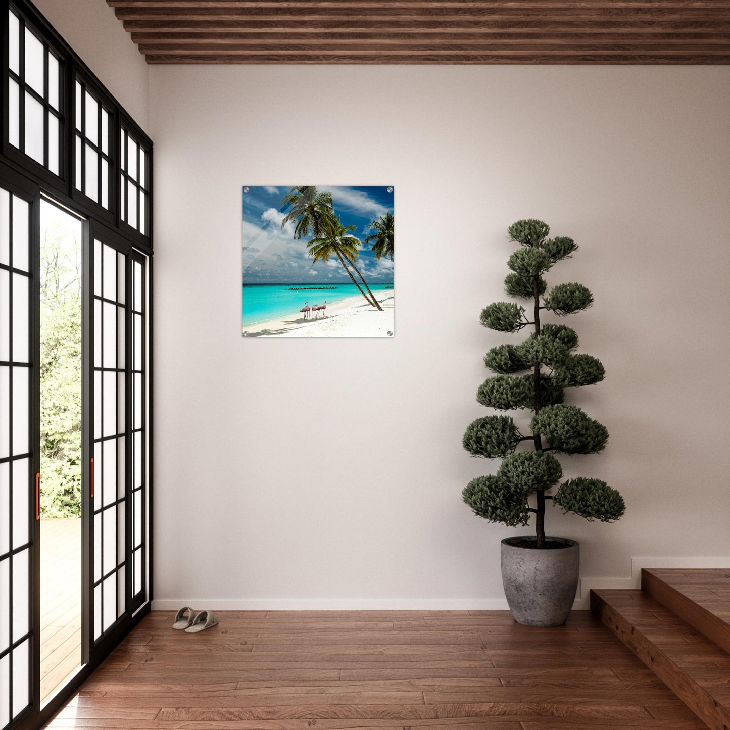 Flamingos on Vacation Acrylic Wall Print on Caribbean Rays