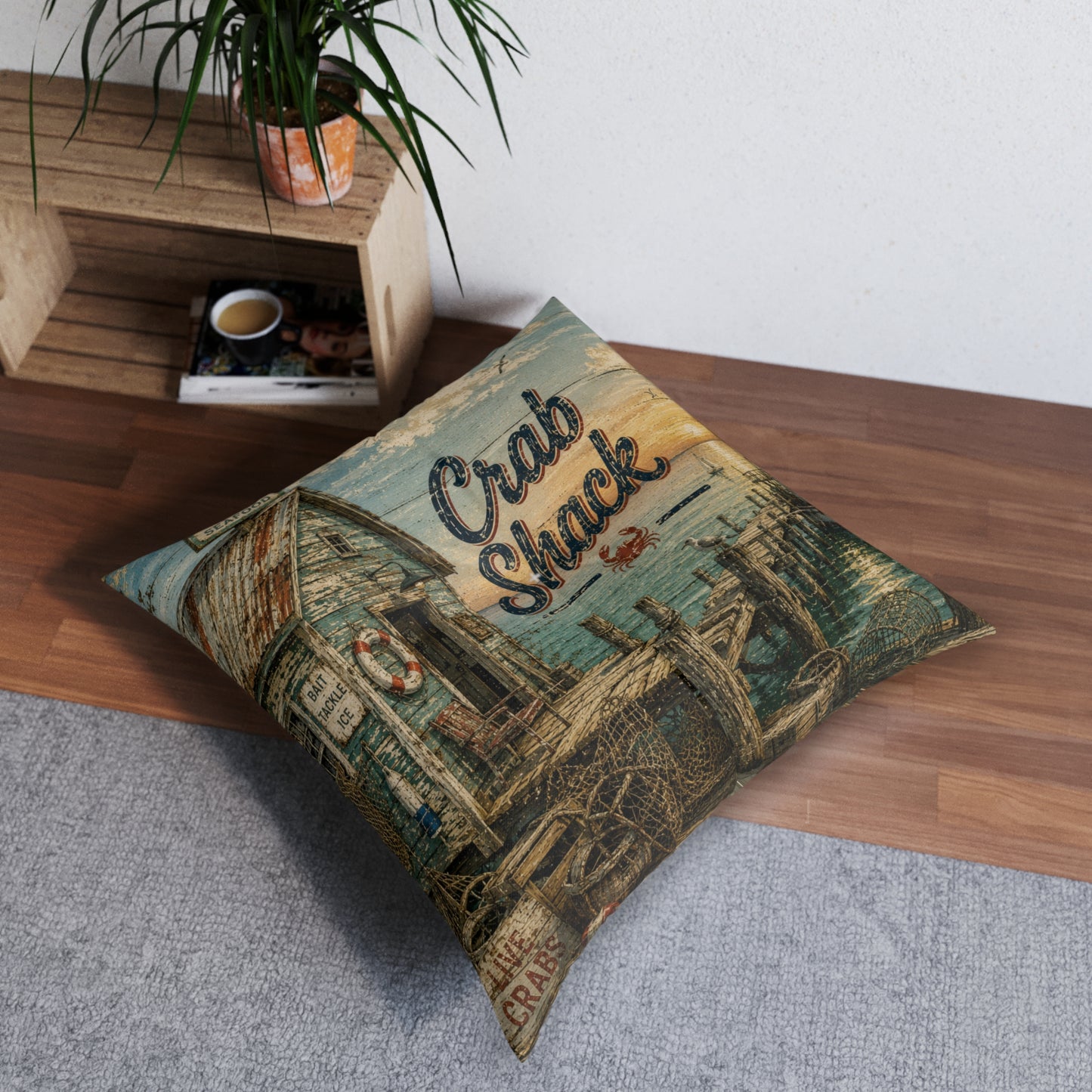 Old Crab Shack Tufted Floor Pillow, Square