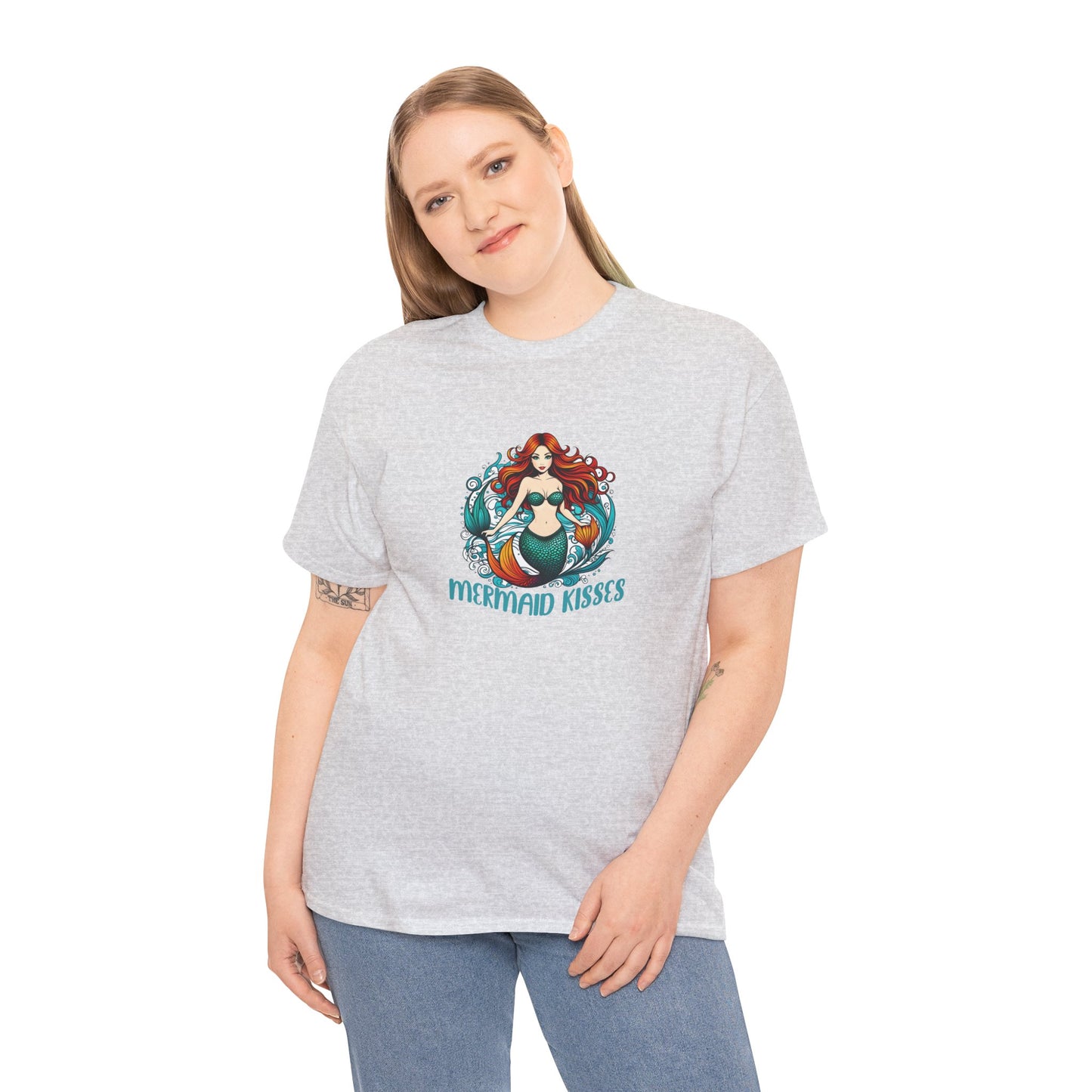 Mermaid Kisses Unisex Heavy Cotton Tee – Fun, Relaxed Vibe for Ocean Lovers