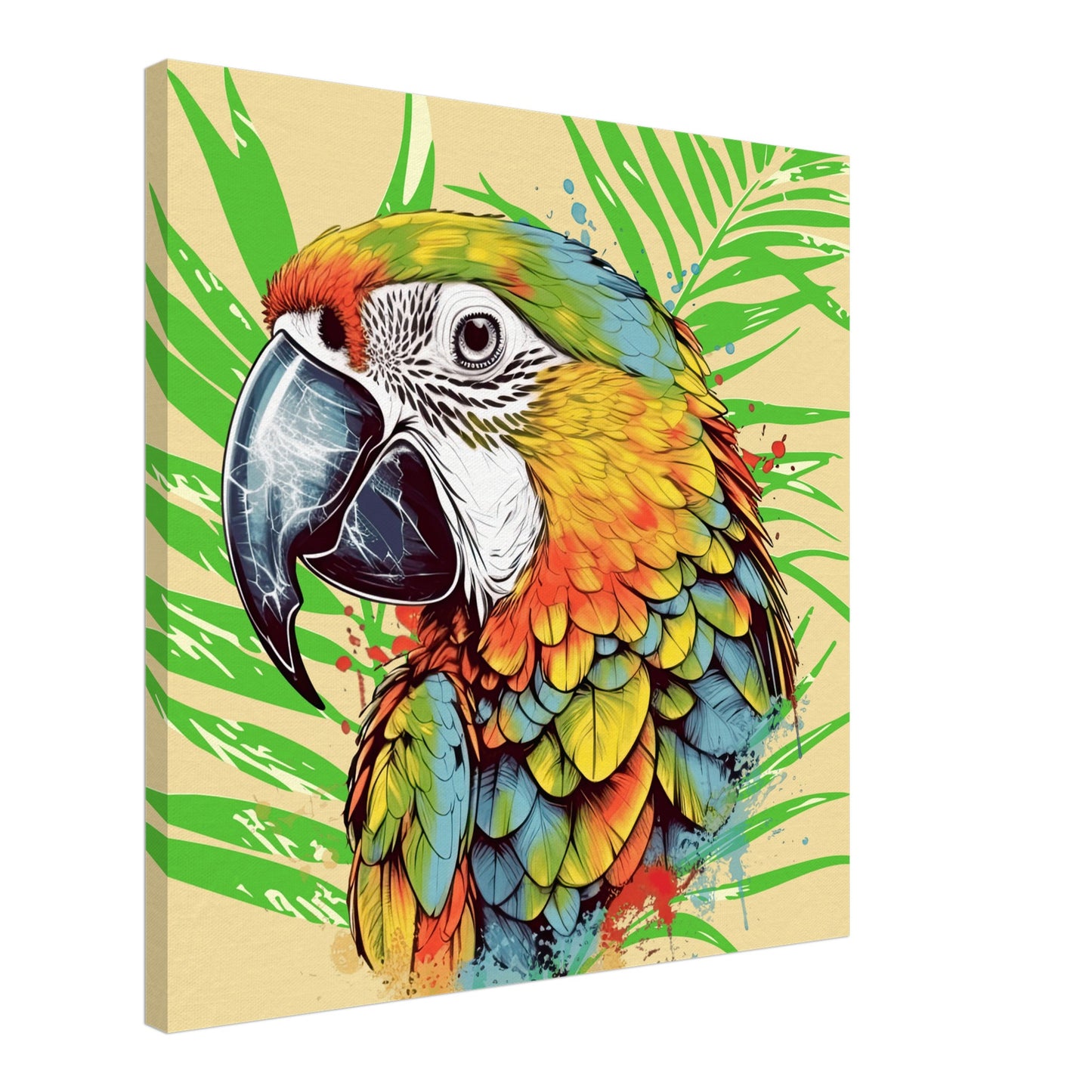 Colorful Parrot Head Right Canvas Wall Print Caribbean Rays