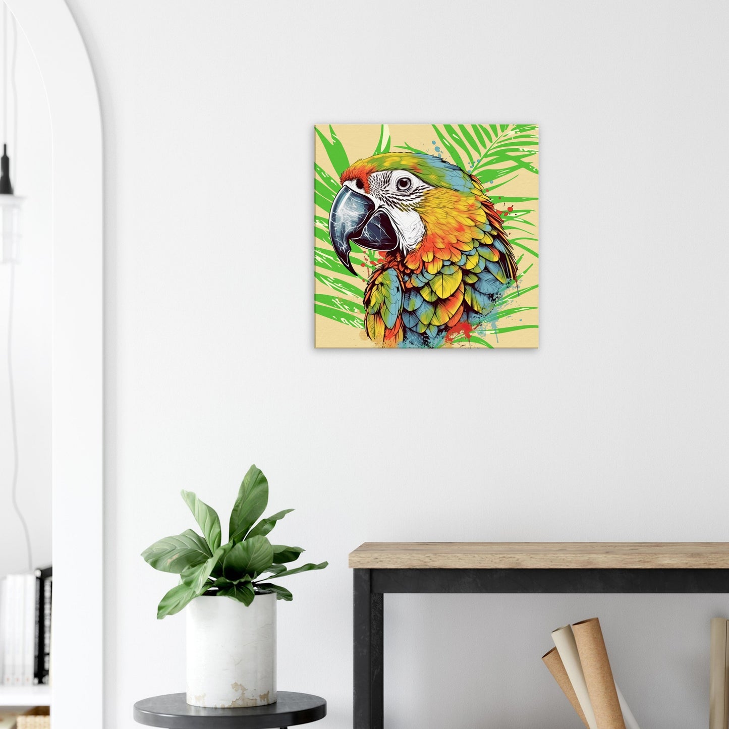 Colorful Parrot Head Right Canvas Wall Print on Caribbean Rays