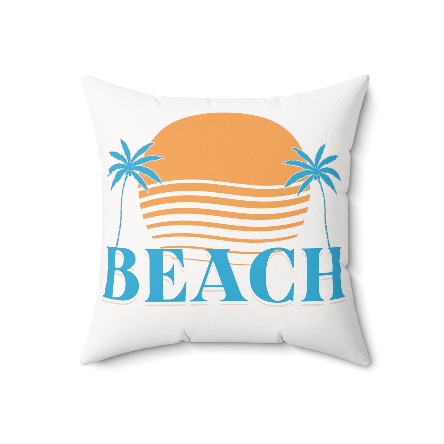 Teal Beach with Sun and Palms Spun Polyester Square Pillow