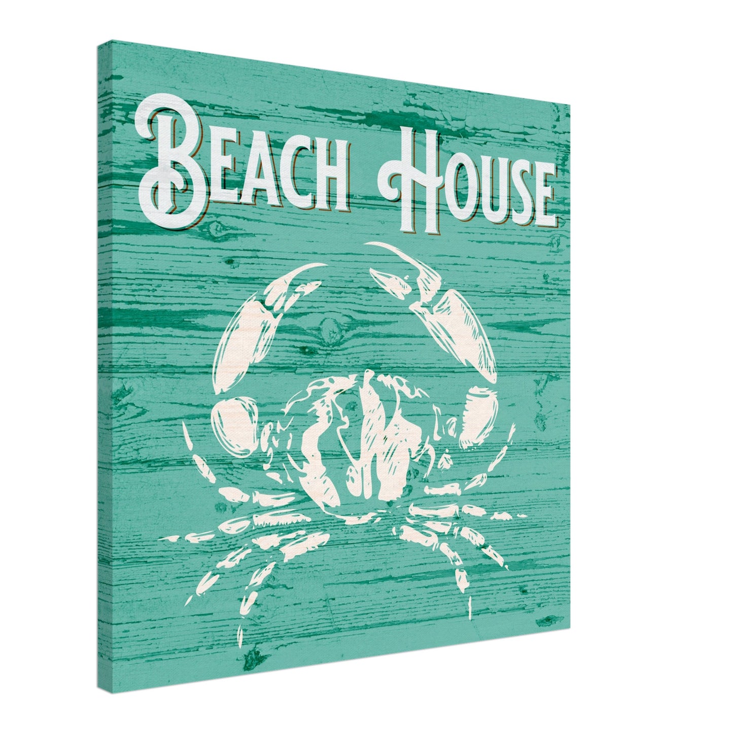 Beach House Crab Turquoise Canvas Wall Print Caribbean Rays