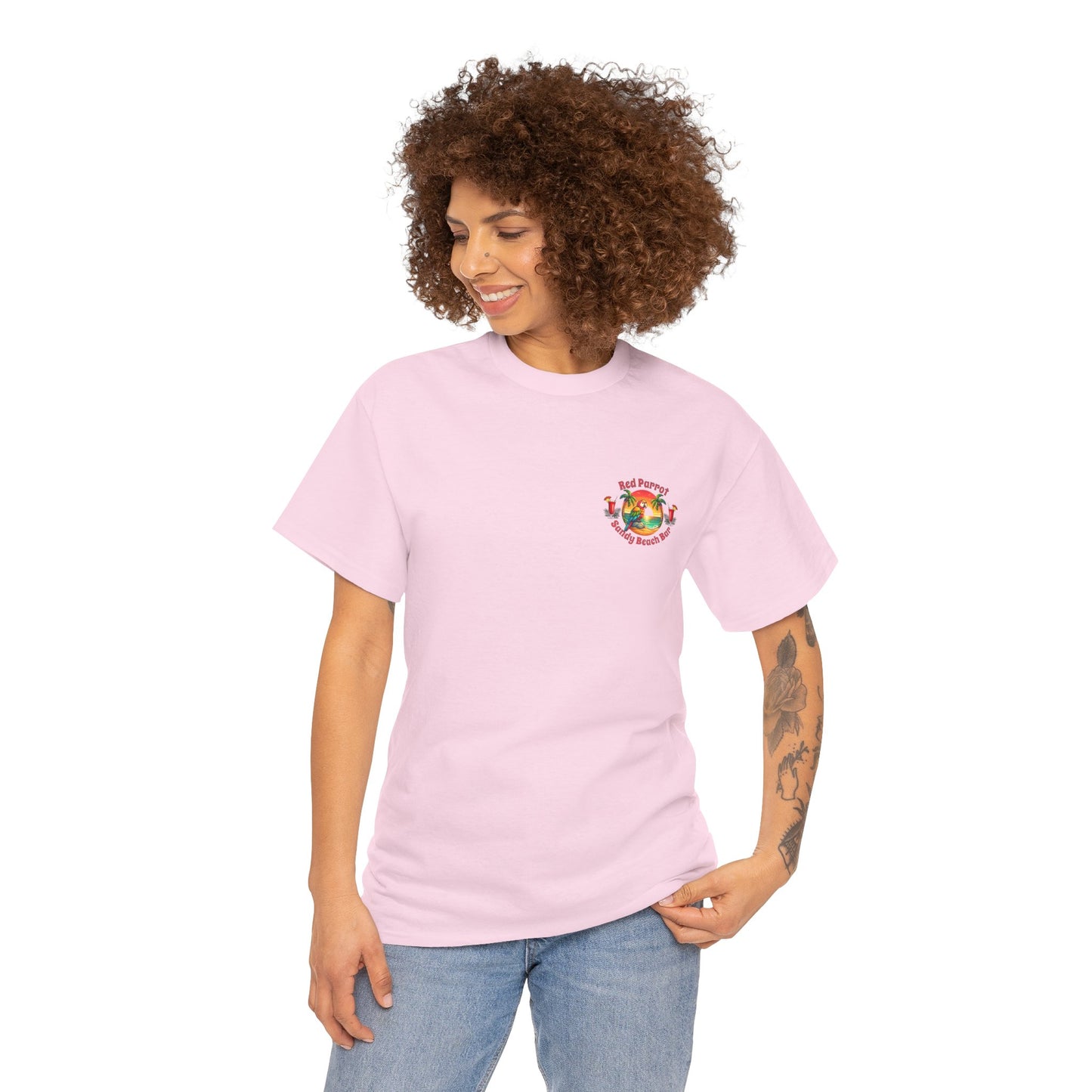 Red Parrot Sandy Beach Bar Unisex Casual Wear T-shirt