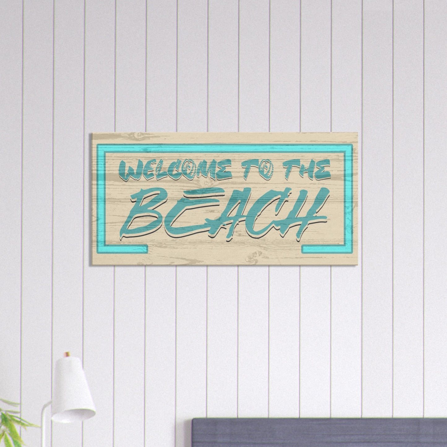 Welcome to the Beach Teal Canvas Wall Print on Caribbean Rays