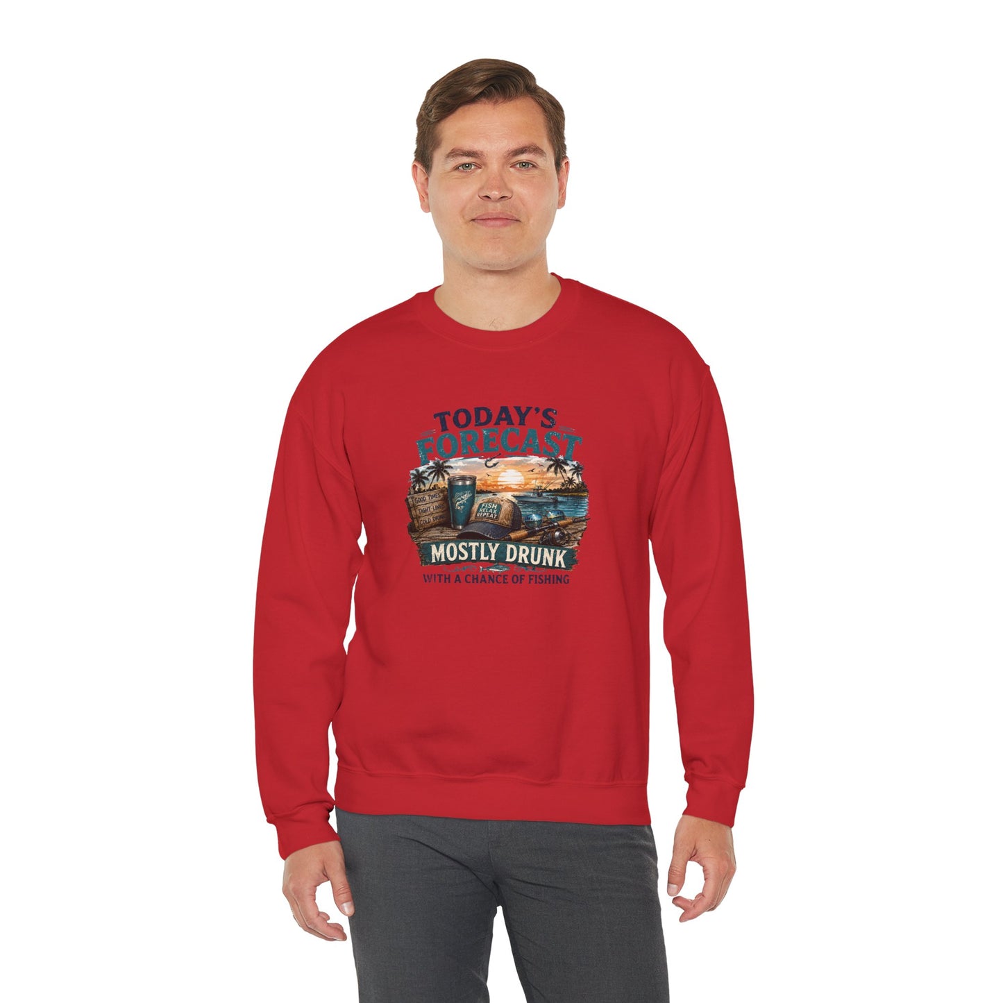 Crewneck Sweatshirt — "Today's Forecast: Mostly Drunk with a Chance of Fishing" Vintage Fishing Crewneck
