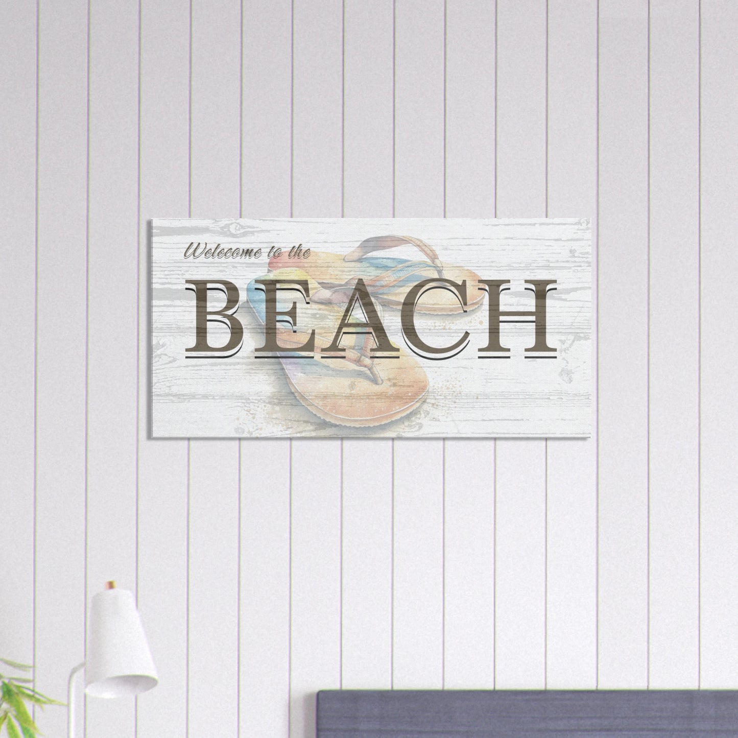 Welcome To the Beach Flip Flop Canvas Print Art on Caribbean Rays