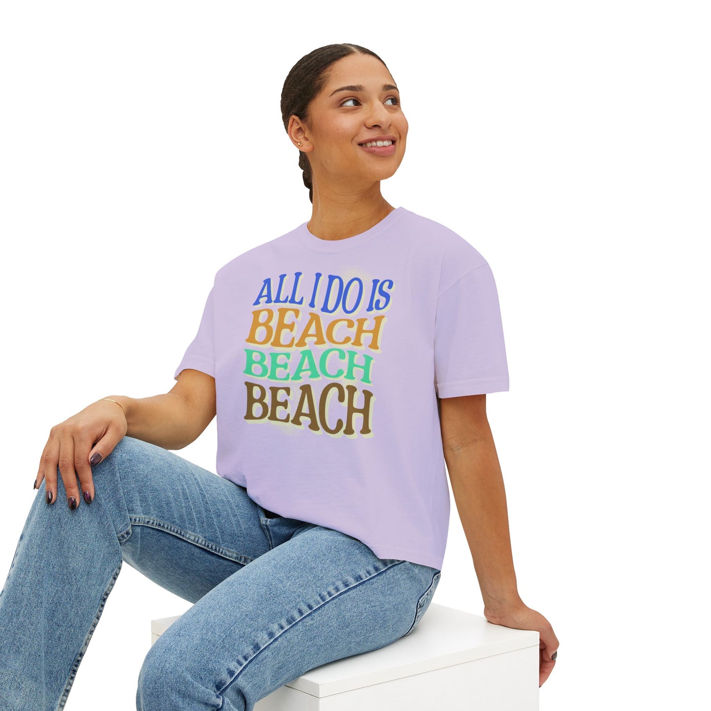 Beach Beach Beach Women's Boxy Tee, Summer T-Shirt, Casual Beachwear,