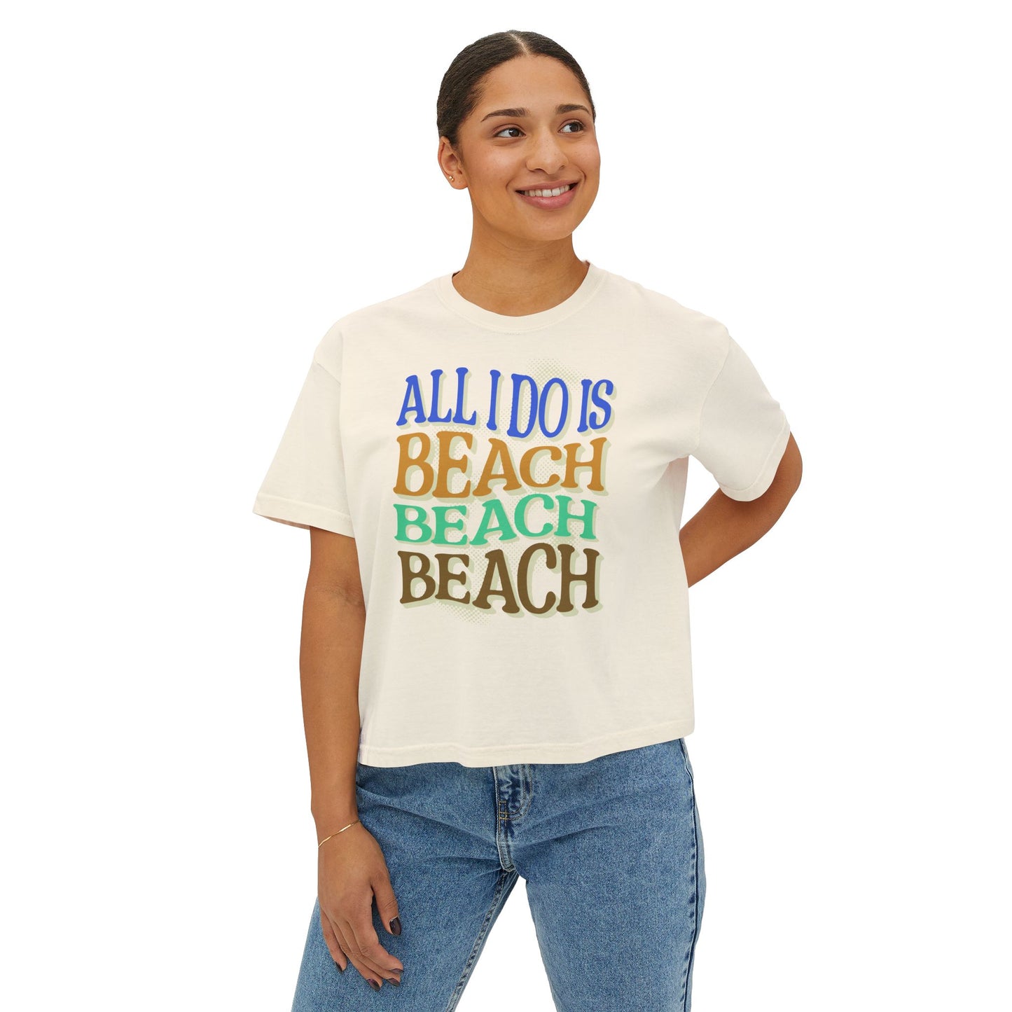 Beach Beach Beach Women's Boxy Tee, Summer T-Shirt, Casual Beachwear,