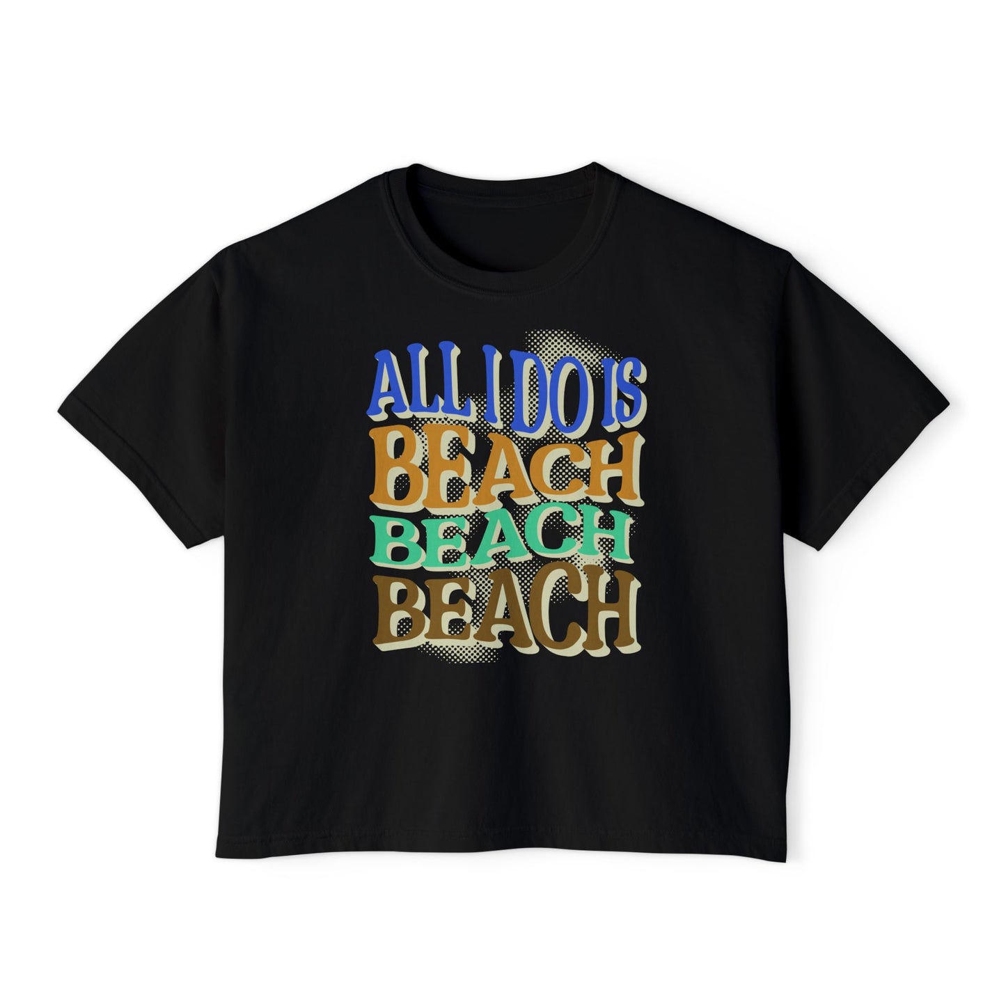 Beach Beach Beach Women's Boxy Tee, Summer T-Shirt, Casual Beachwear, Caribbean Rays