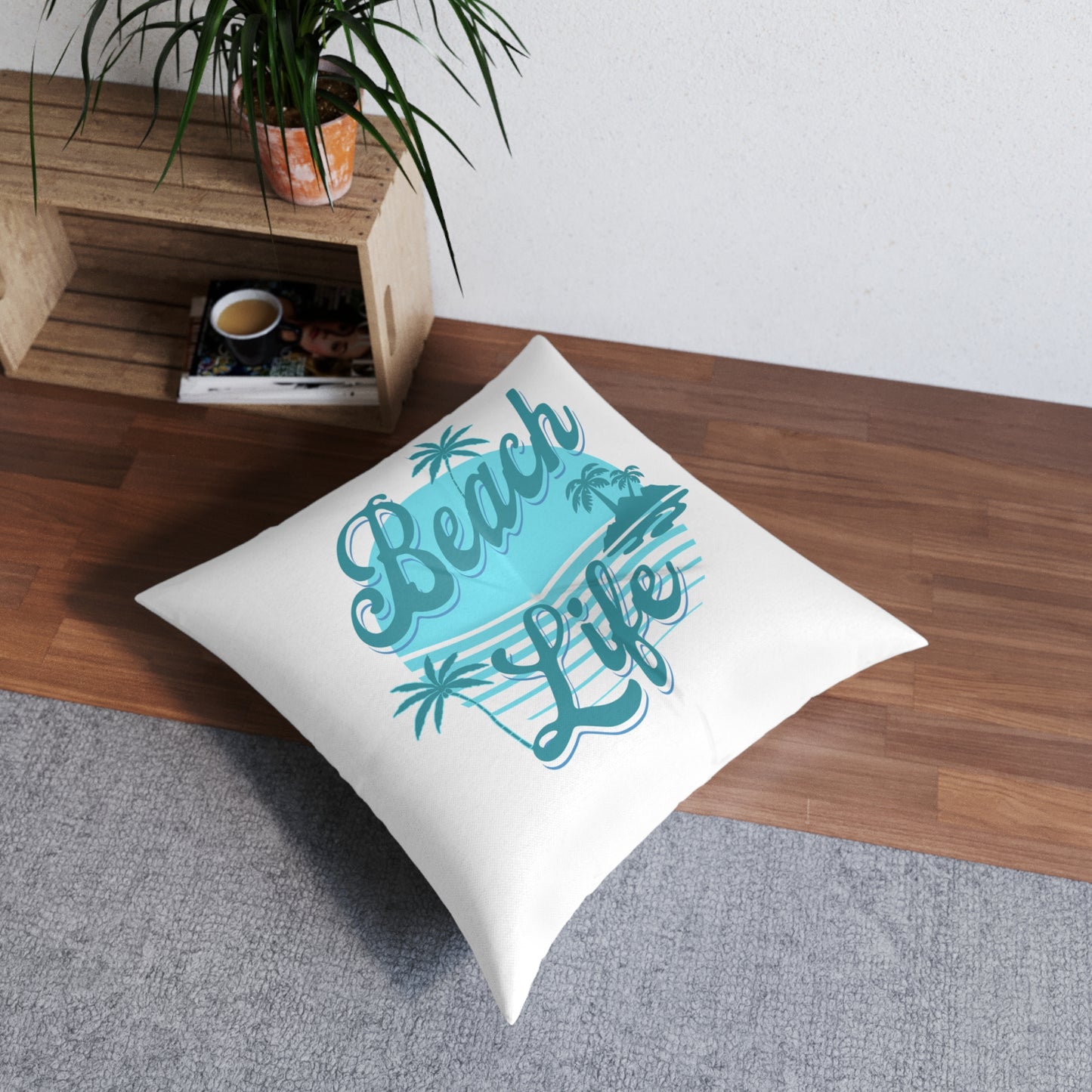 Beach Life Tufted Floor Pillow, Square - Caribbean Rays