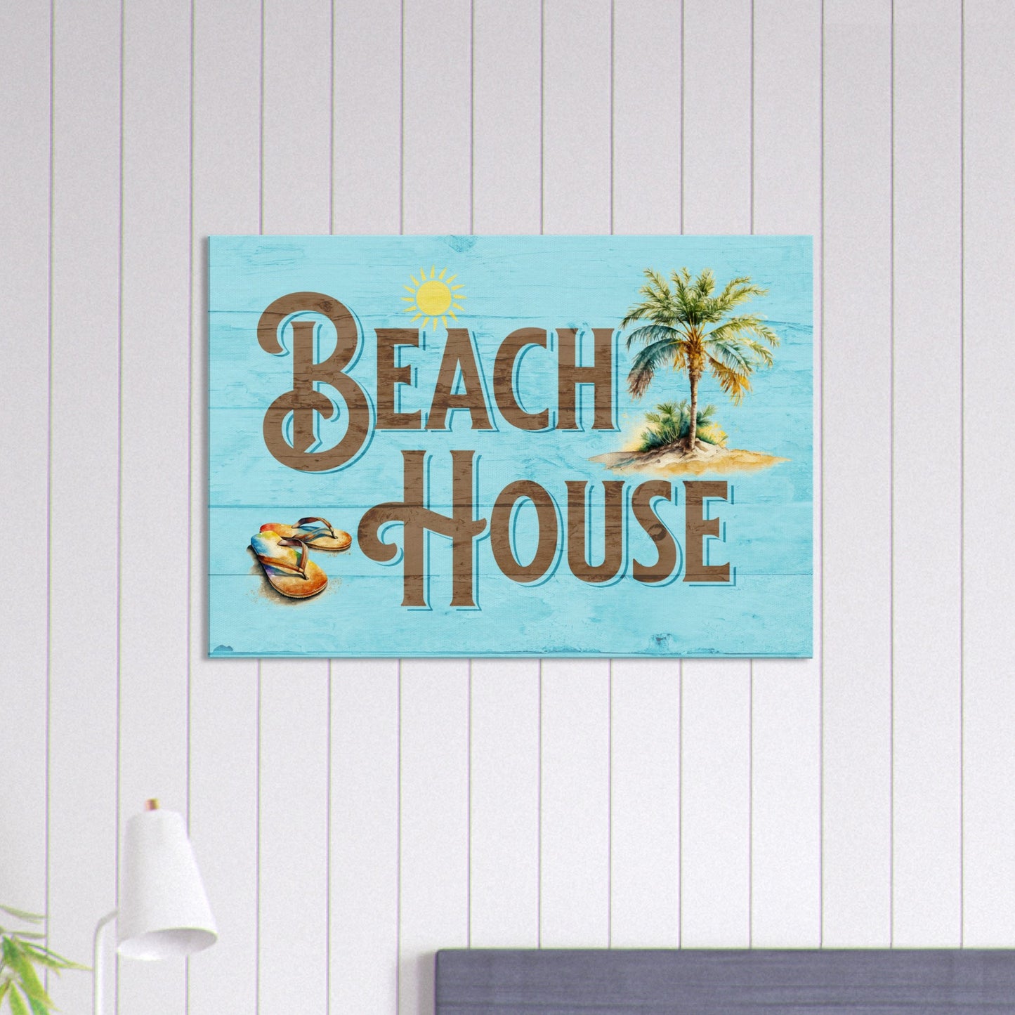 Beach House Light Blue Large Canvas Wall Print Caribbean Rays