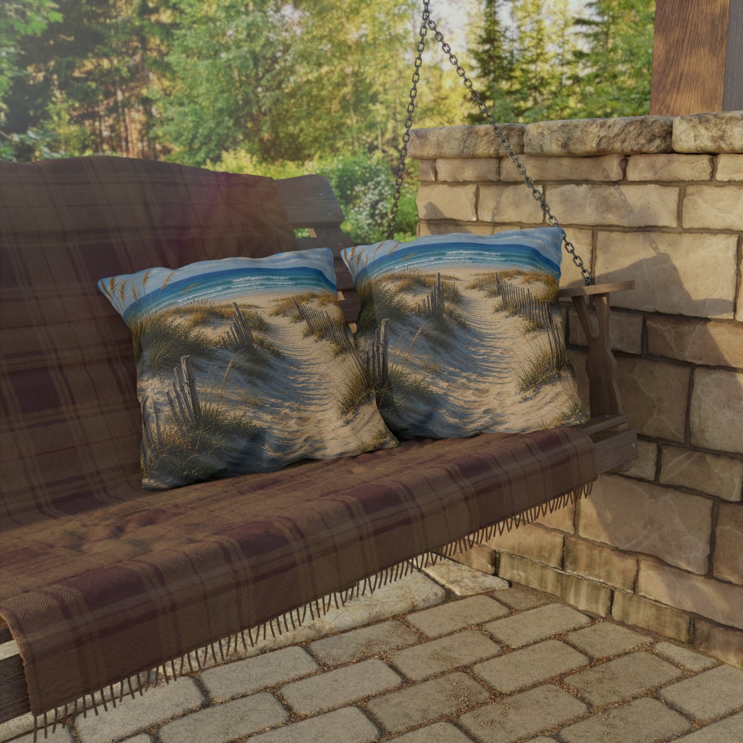 Coastal Dune Outdoor Pillow — Beach Path Scenic Throw Pillow for Patio & Porch