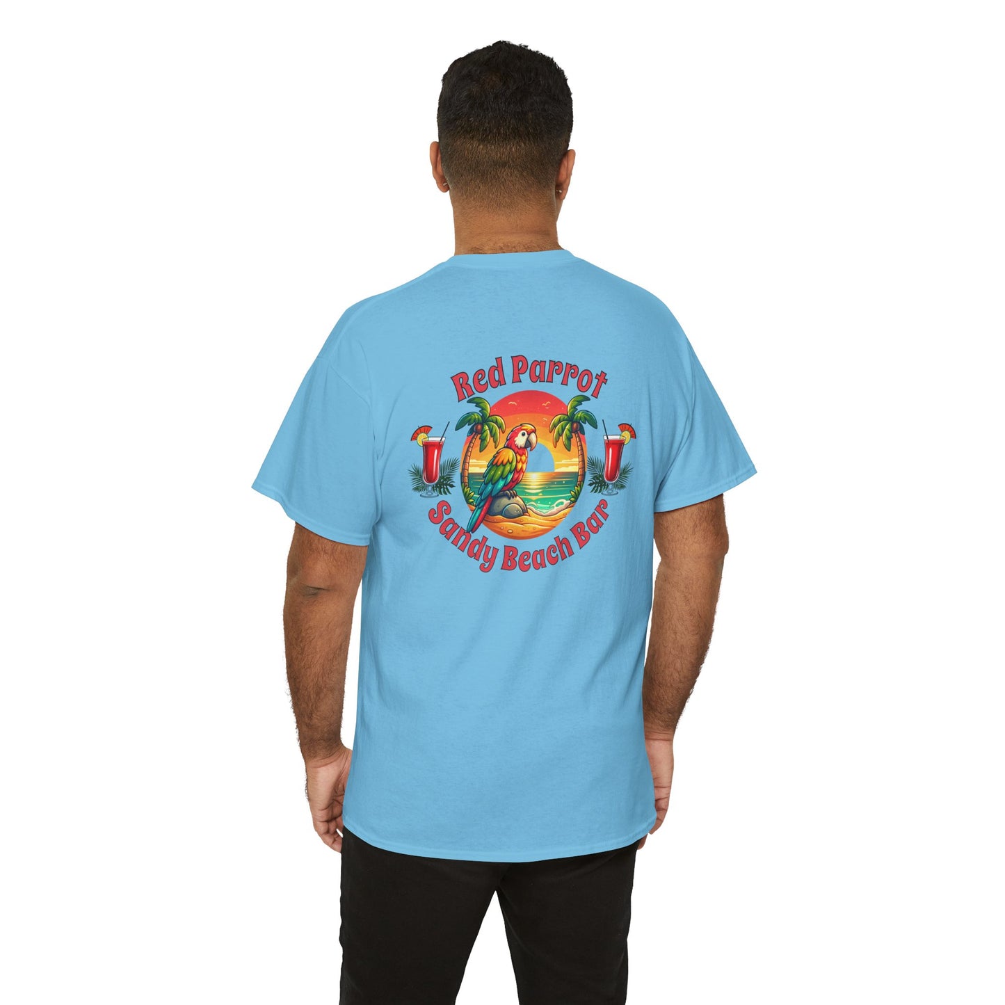 Red Parrot Sandy Beach Bar Unisex Casual Wear T-shirt