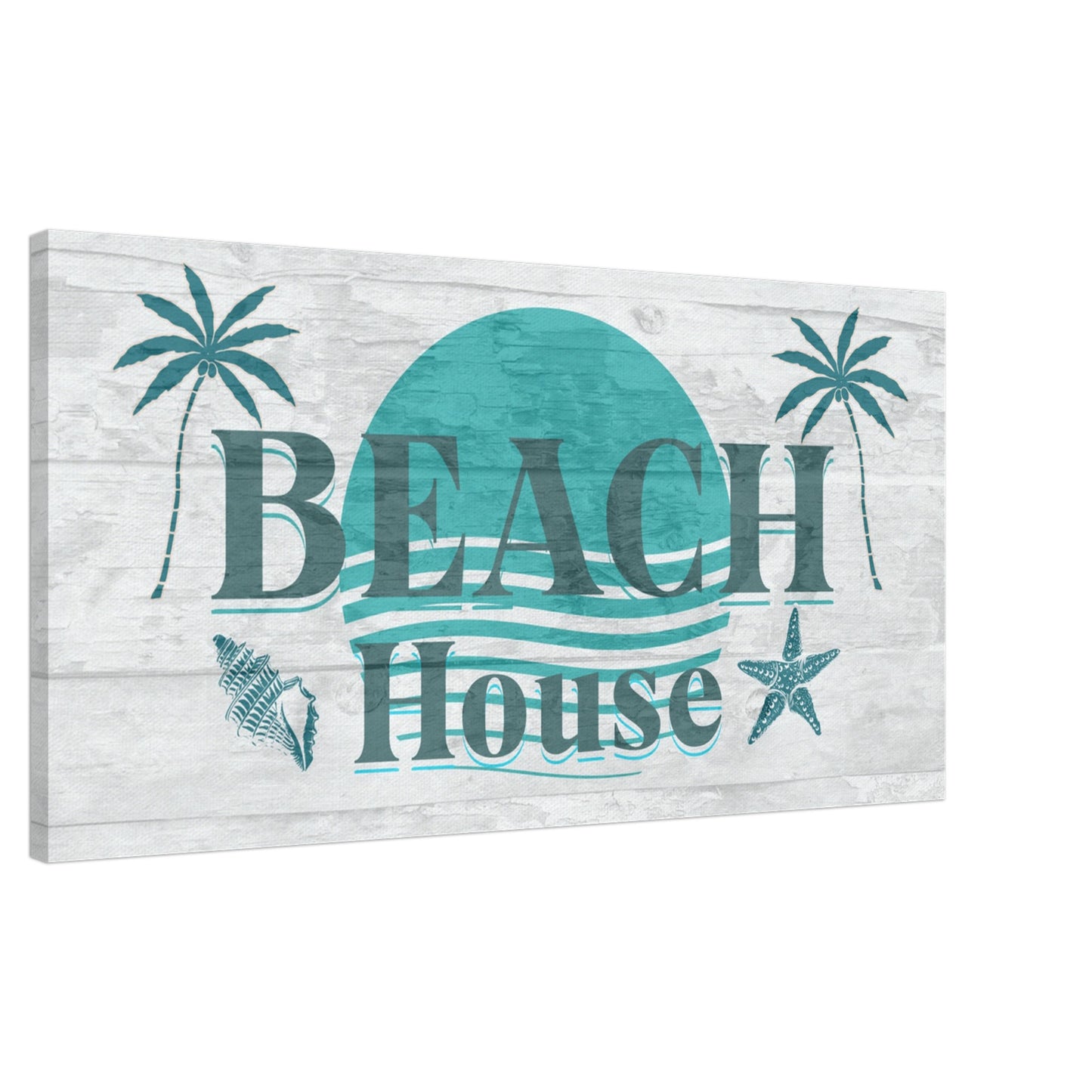 Large Beach House Teal Canvas Wall Print Caribbean Rays