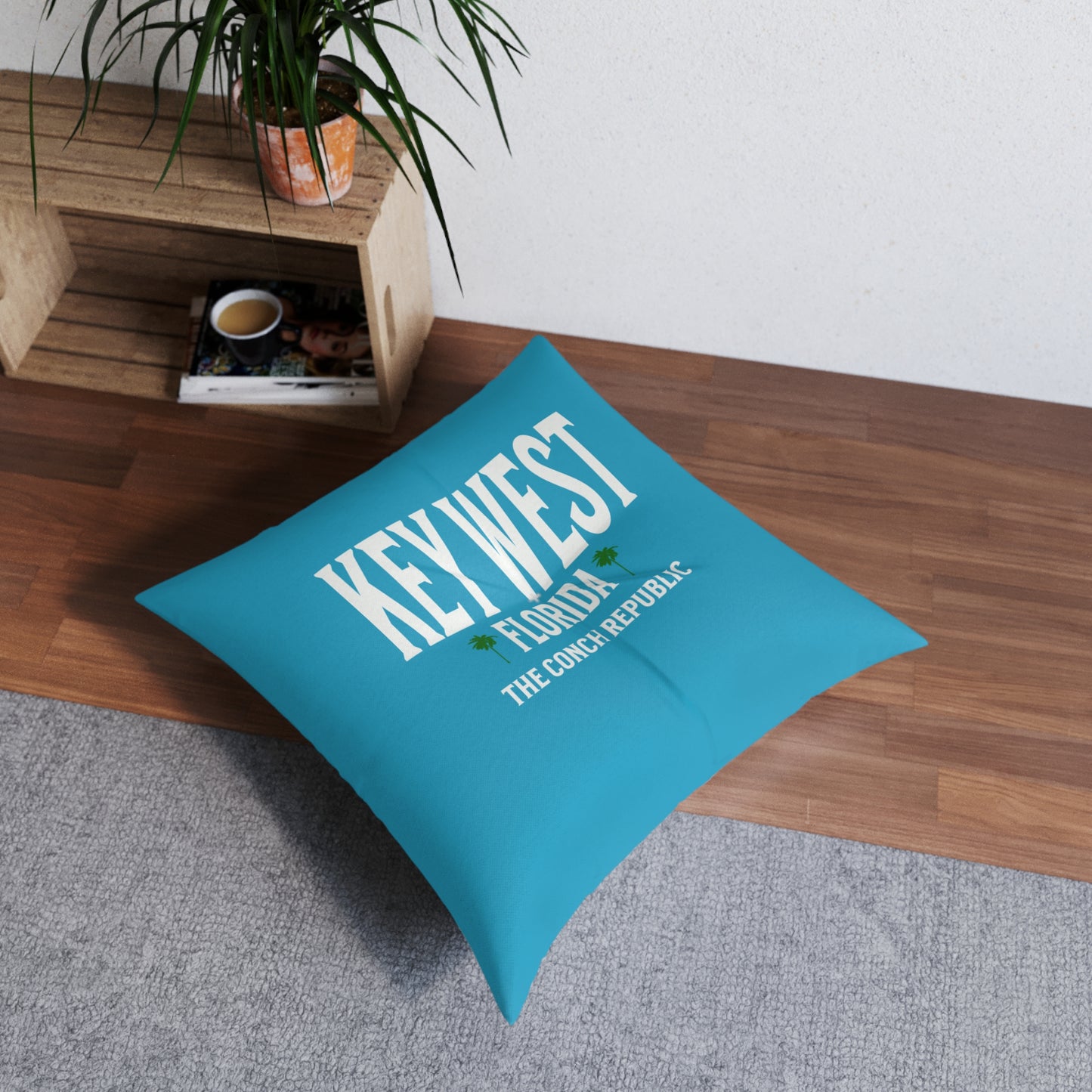 Key West Tufted Floor Pillow, Square - Caribbean Rays