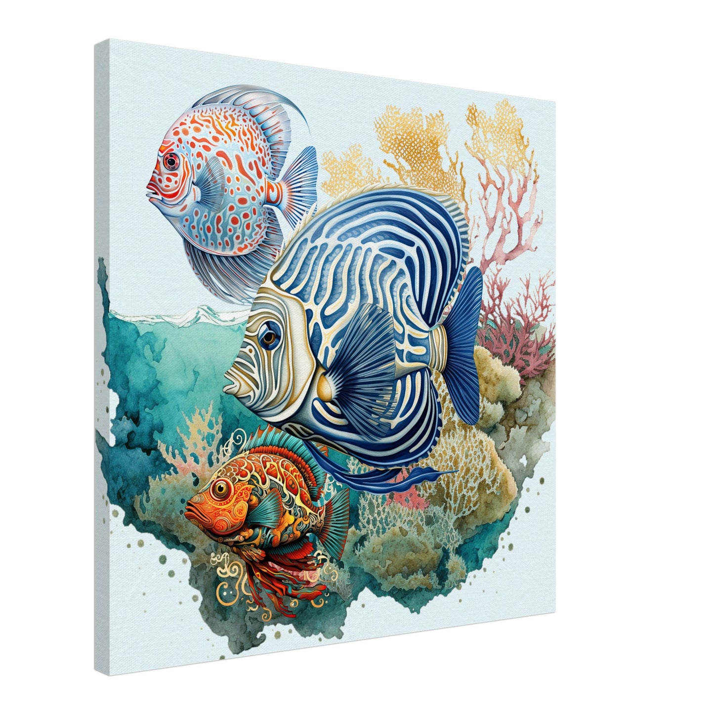 Trio Tropical Fish with Coral Right Canvas Wall Print Caribbean Rays