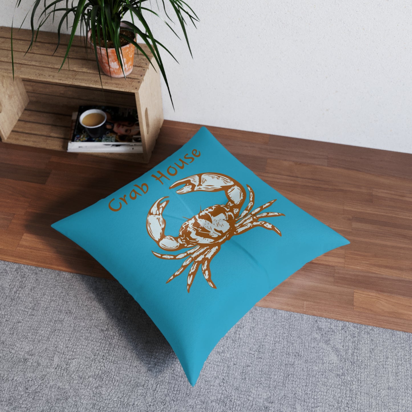 Crab House Tufted Floor Pillow, Square