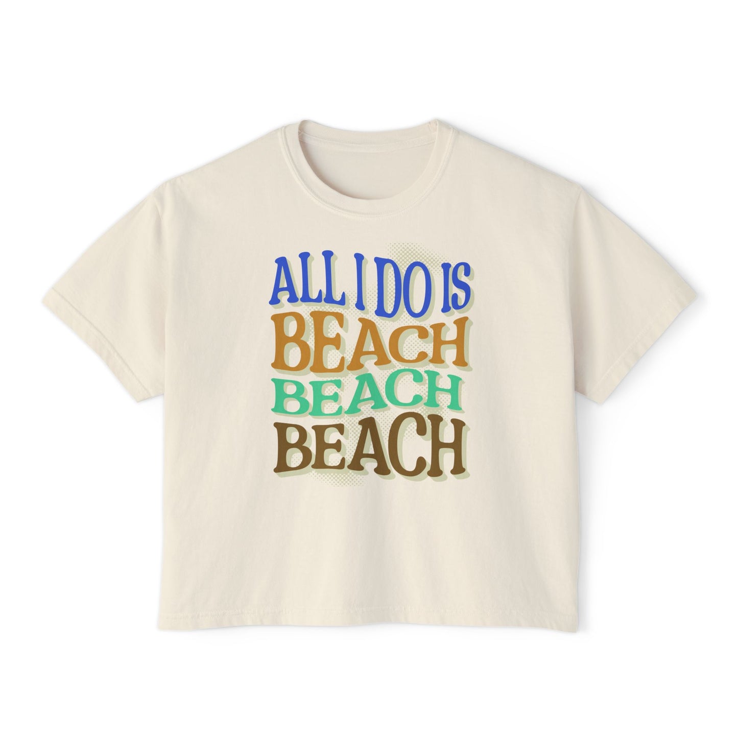 Beach Beach Beach Women's Boxy Tee, Summer T-Shirt, Casual Beachwear, at Caribbean Rays