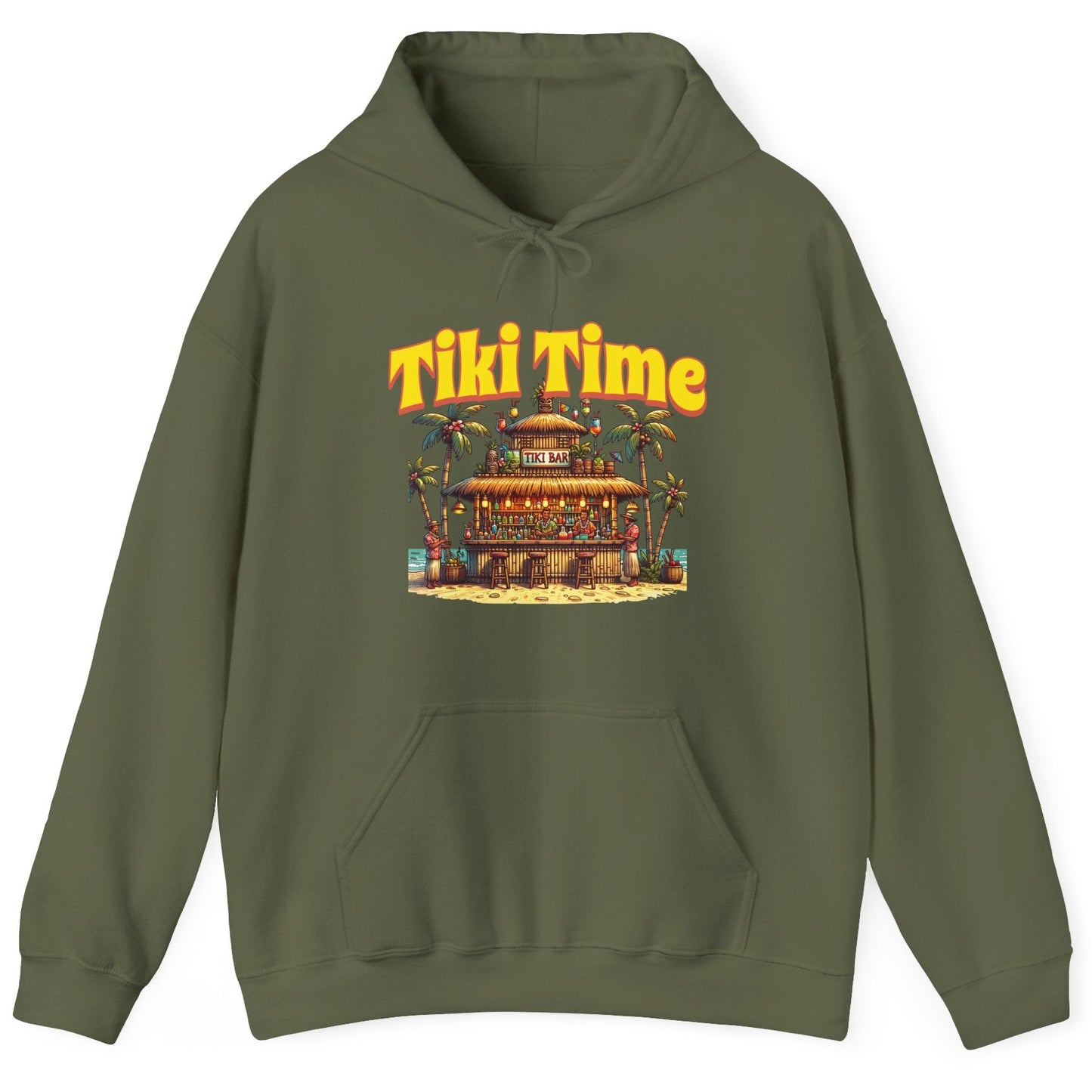 Tiki Time Unisex Hooded Sweatshirt - Tropical Vibes for Vacation Lovers at Caribbean Rays