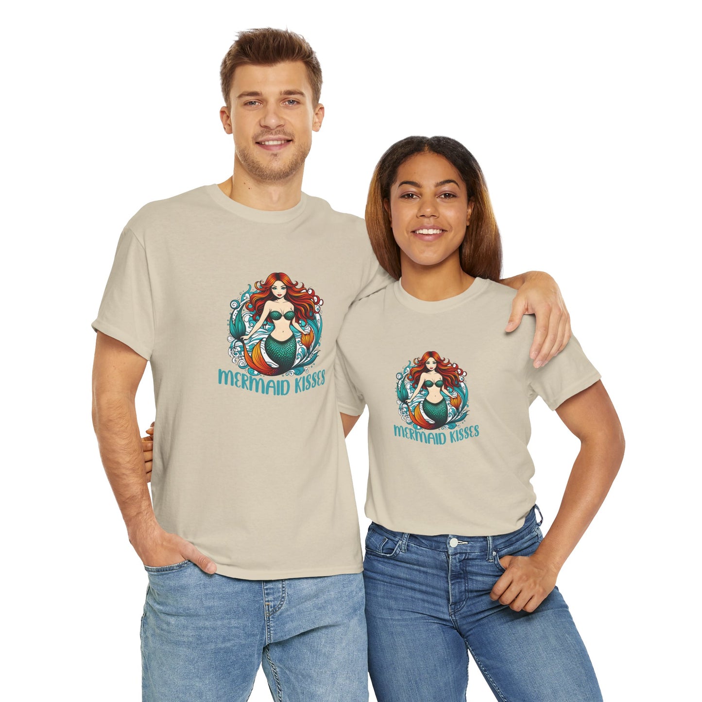 Mermaid Kisses Unisex Heavy Cotton Tee – Fun, Relaxed Vibe for Ocean Lovers