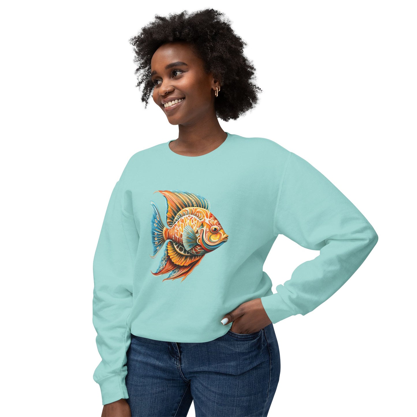 Beach Club Vibrant Fish Art Unisex Lightweight Crewneck Sweatshirt