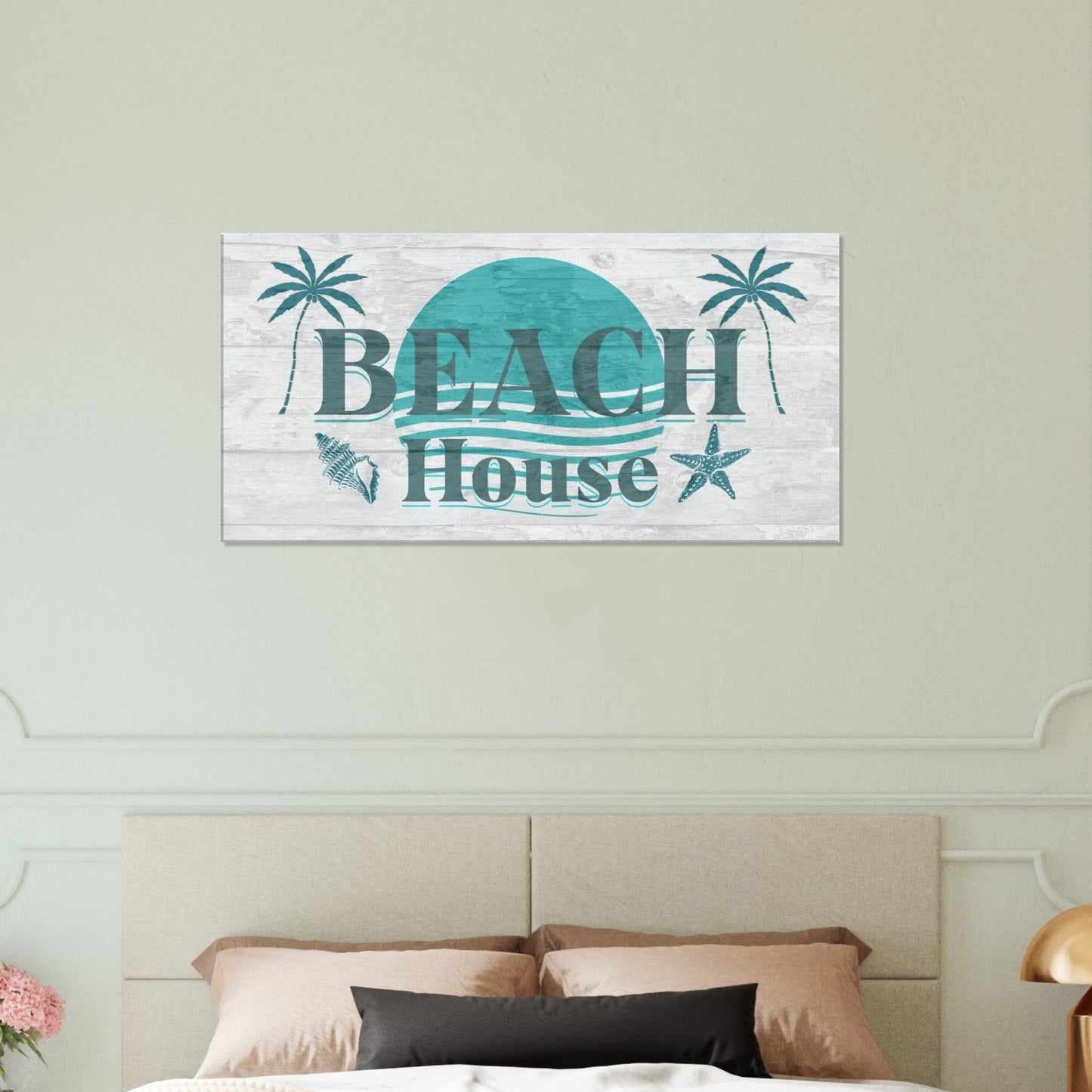 Large Beach House Teal Canvas Wall Print on Caribbean Rays