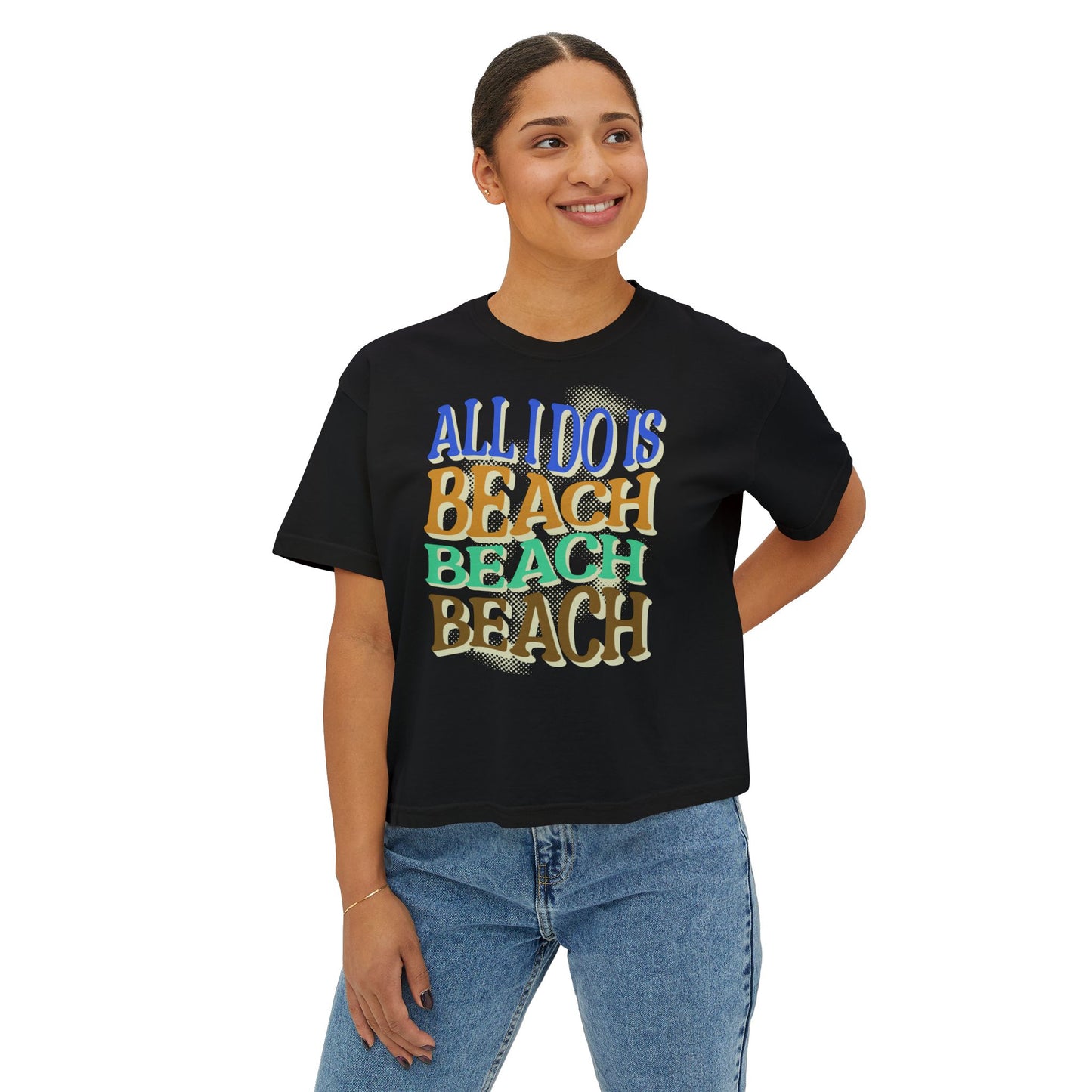Beach Beach Beach Women's Boxy Tee, Summer T-Shirt, Casual Beachwear,
