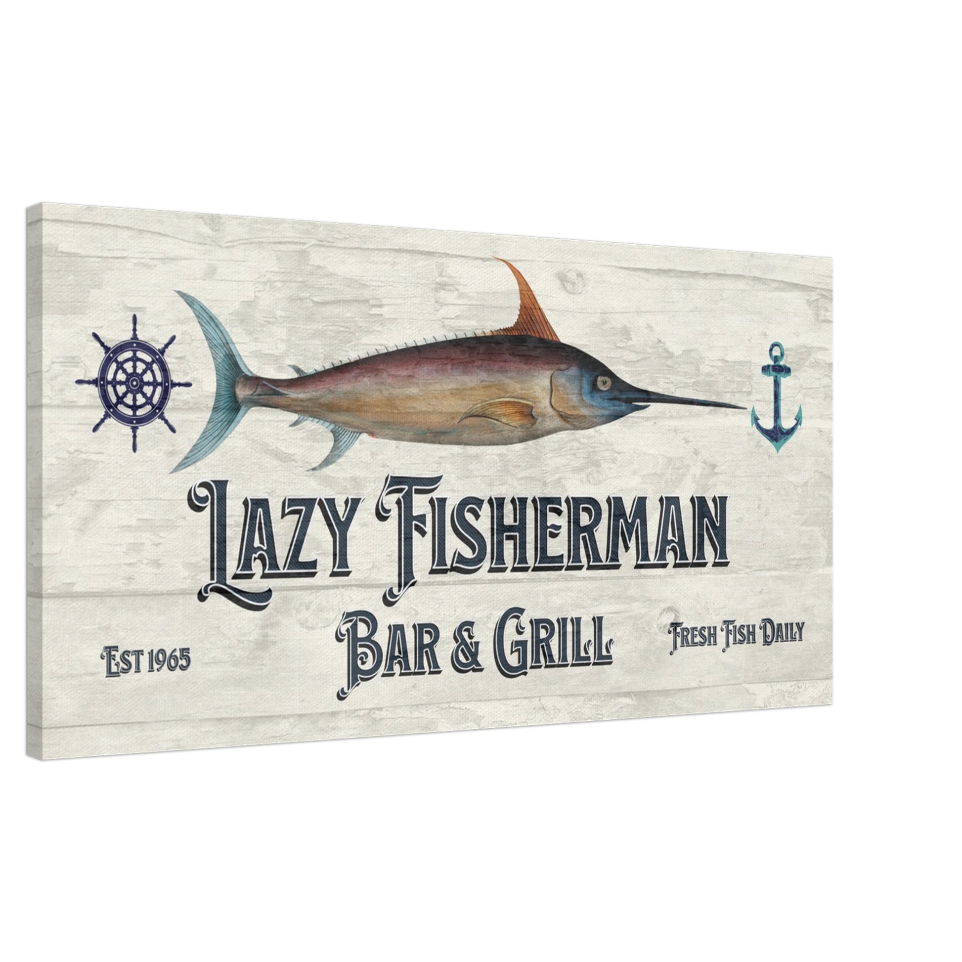 Lazy Fisherman Bar & Grill Canvas Wall Print Caribbean Rays