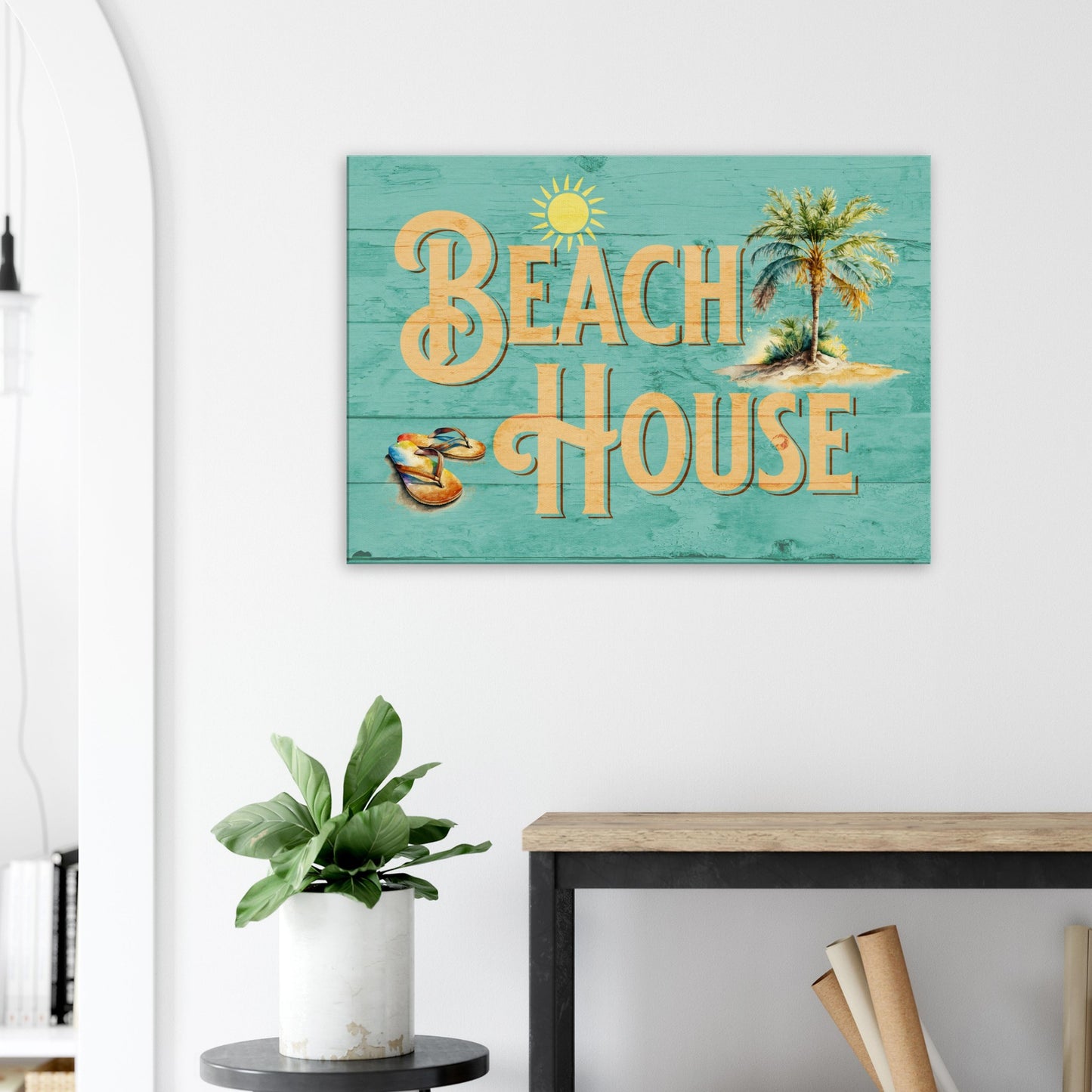 Beach House Turquoise Large Canvas Wall Print - Caribbean Rays