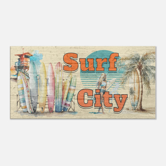 Surf City Large Canvas Wall Print by Caribbean Rays