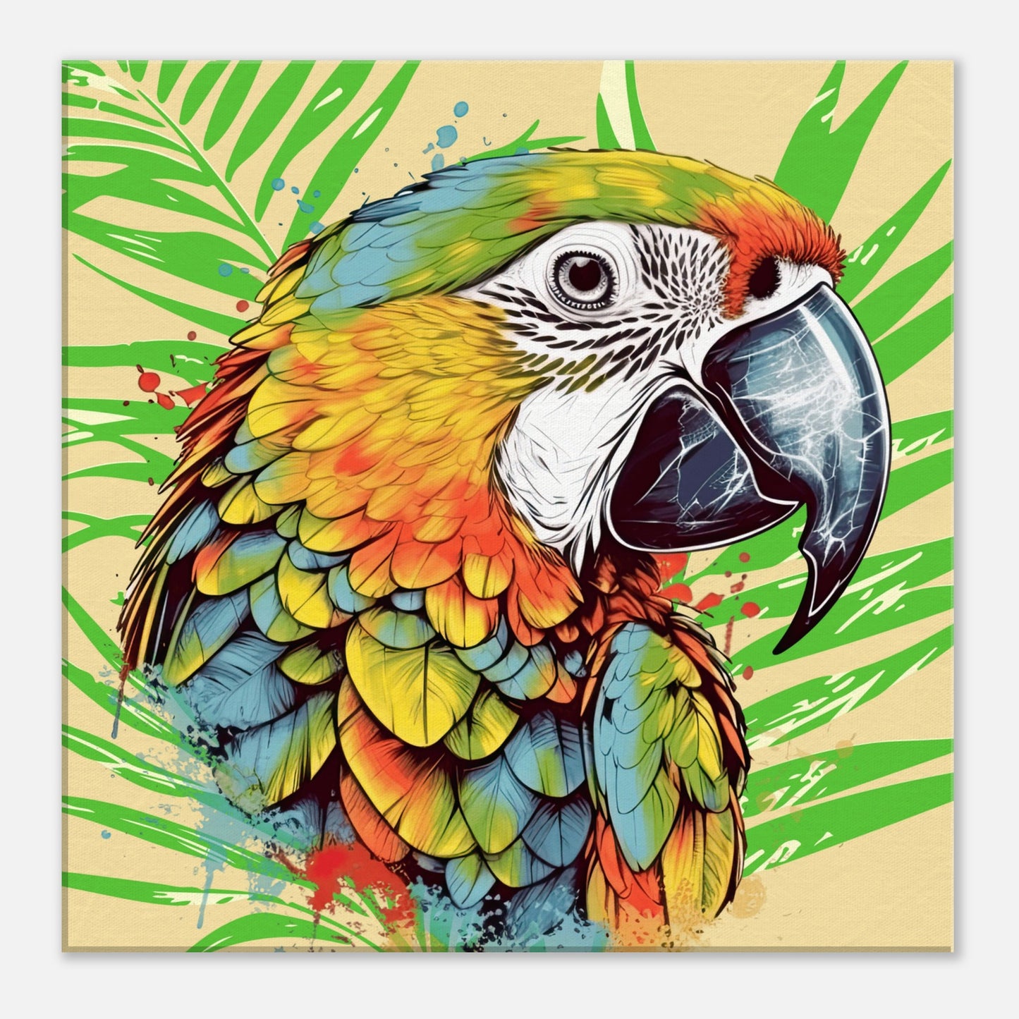 Colorful Parrot Head Left Canvas Wall Print by Caribbean Rays