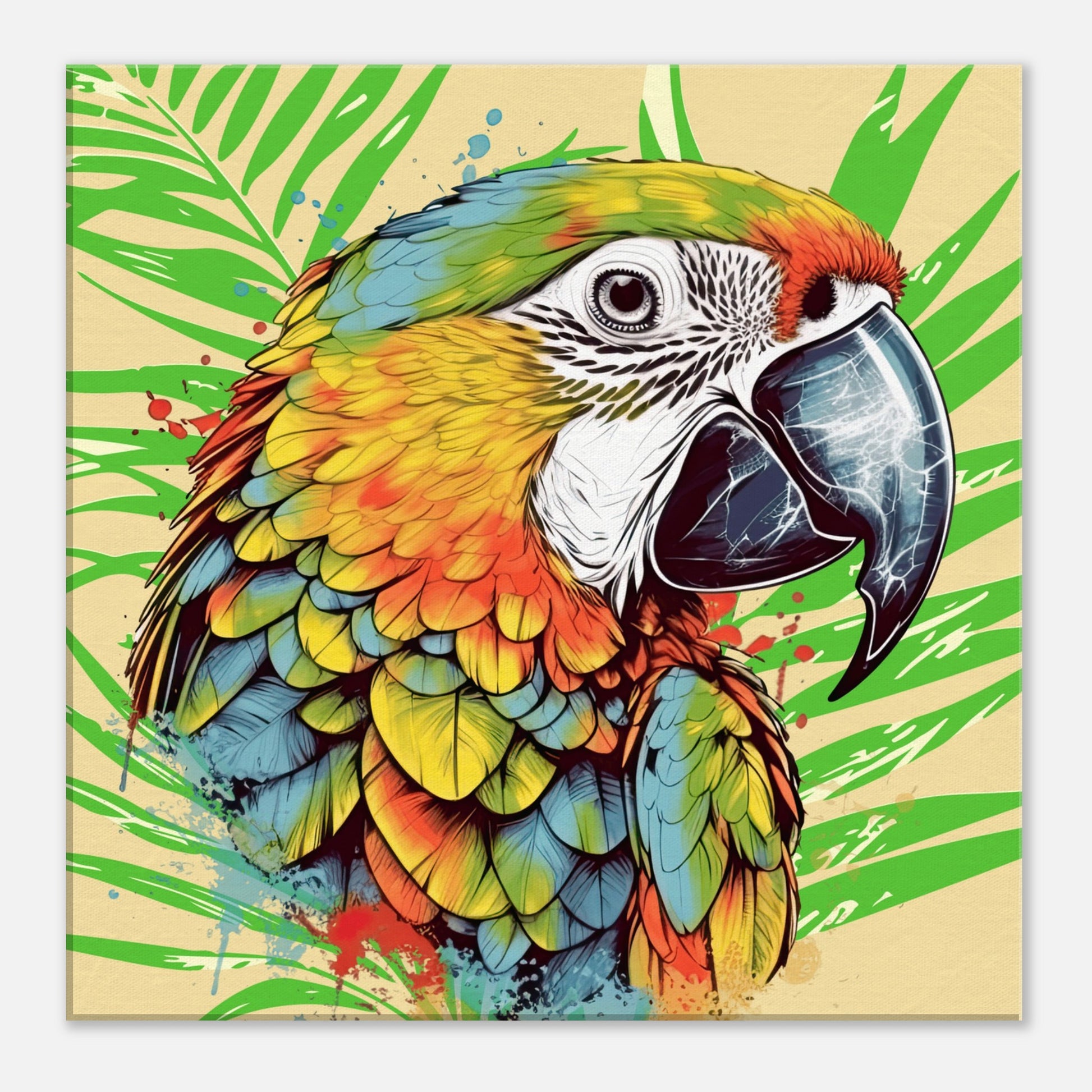 Colorful Parrot Head Left Canvas Wall Print by Caribbean Rays