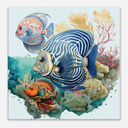 Trio Tropical Fish with Coral Right Canvas Wall Print by Caribbean Rays