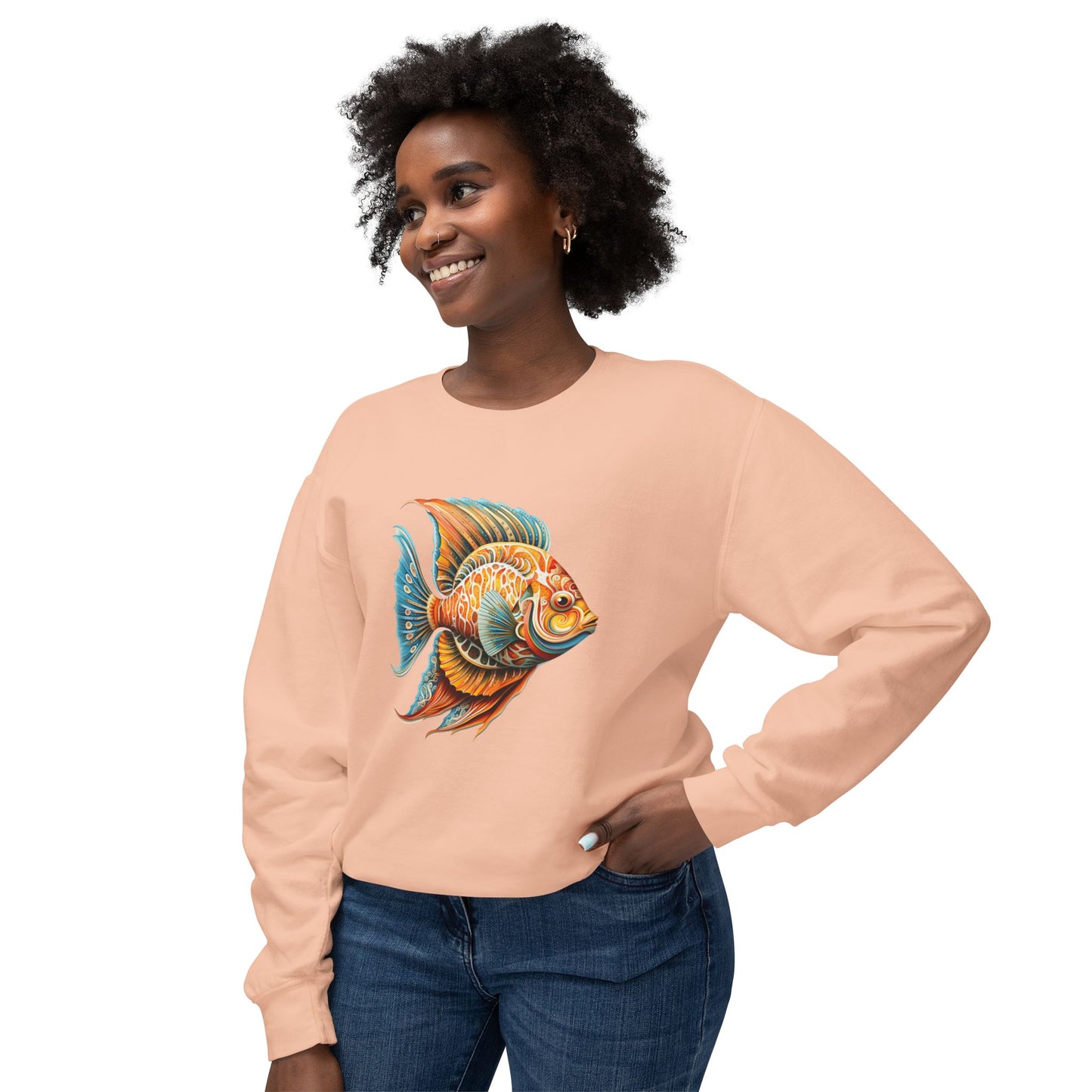 Beach Club Vibrant Fish Art Unisex Lightweight Crewneck Sweatshirt