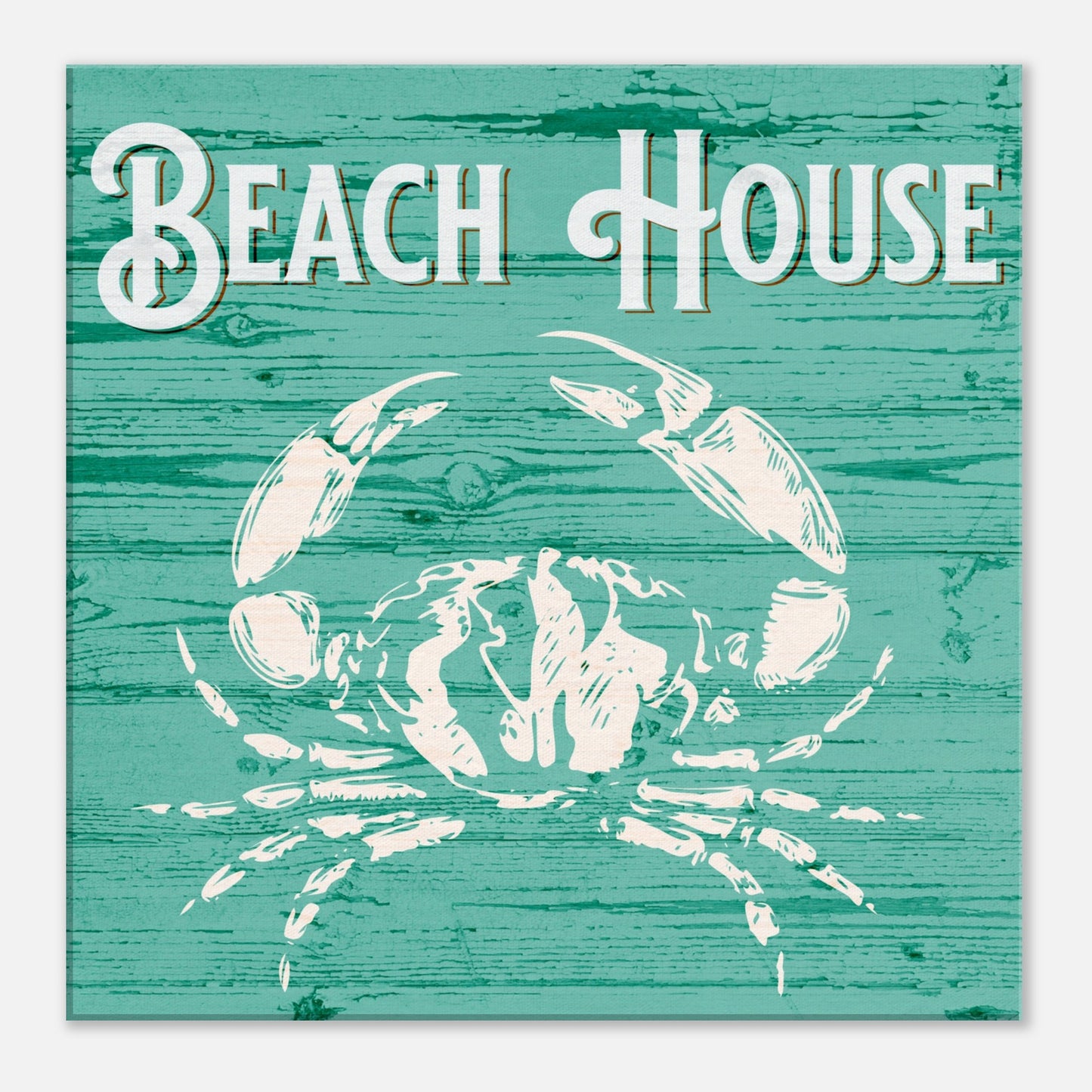 Beach House Crab Turquoise Canvas Wall Print by Caribbean Rays